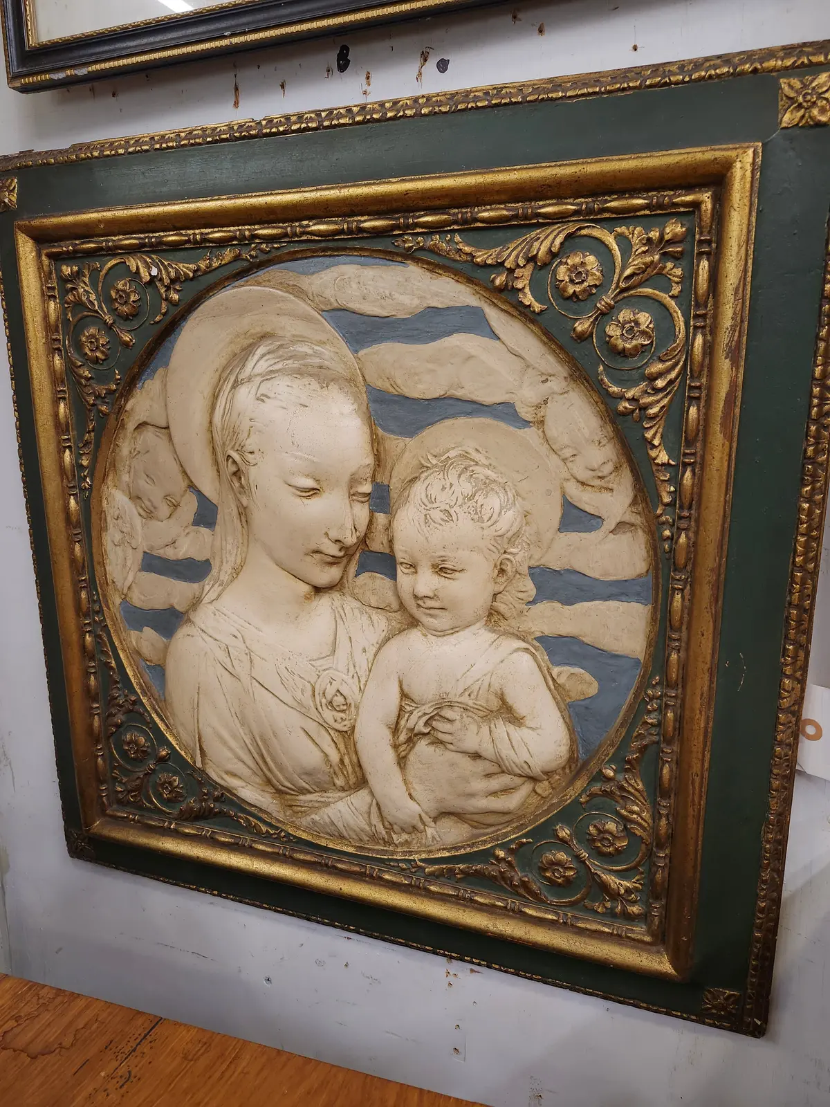 Plaster Madonna And Child Plaque 1