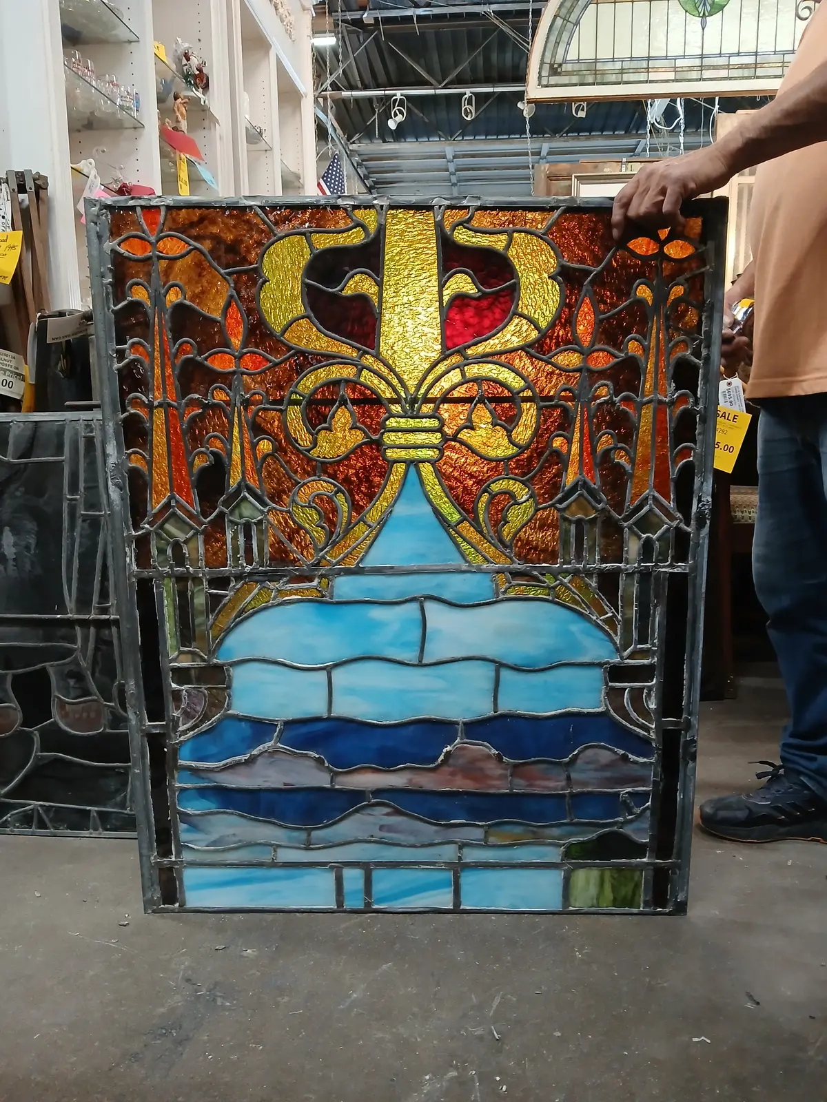Large Painted And Stained Glass Window With Turet 1