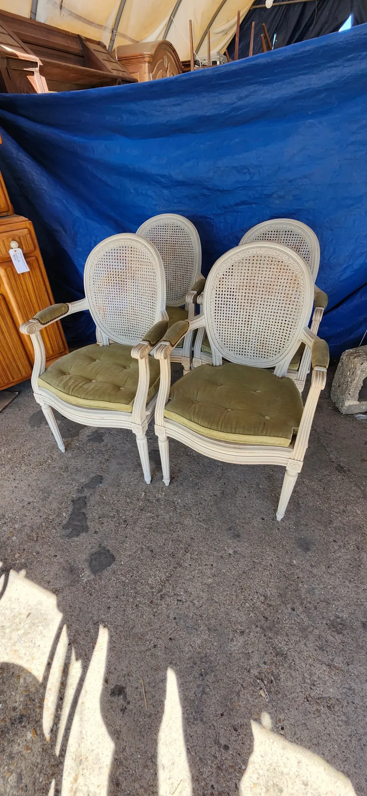 Set Of 4 Louis Xvi Painted Cane Back Arm Chairs 1