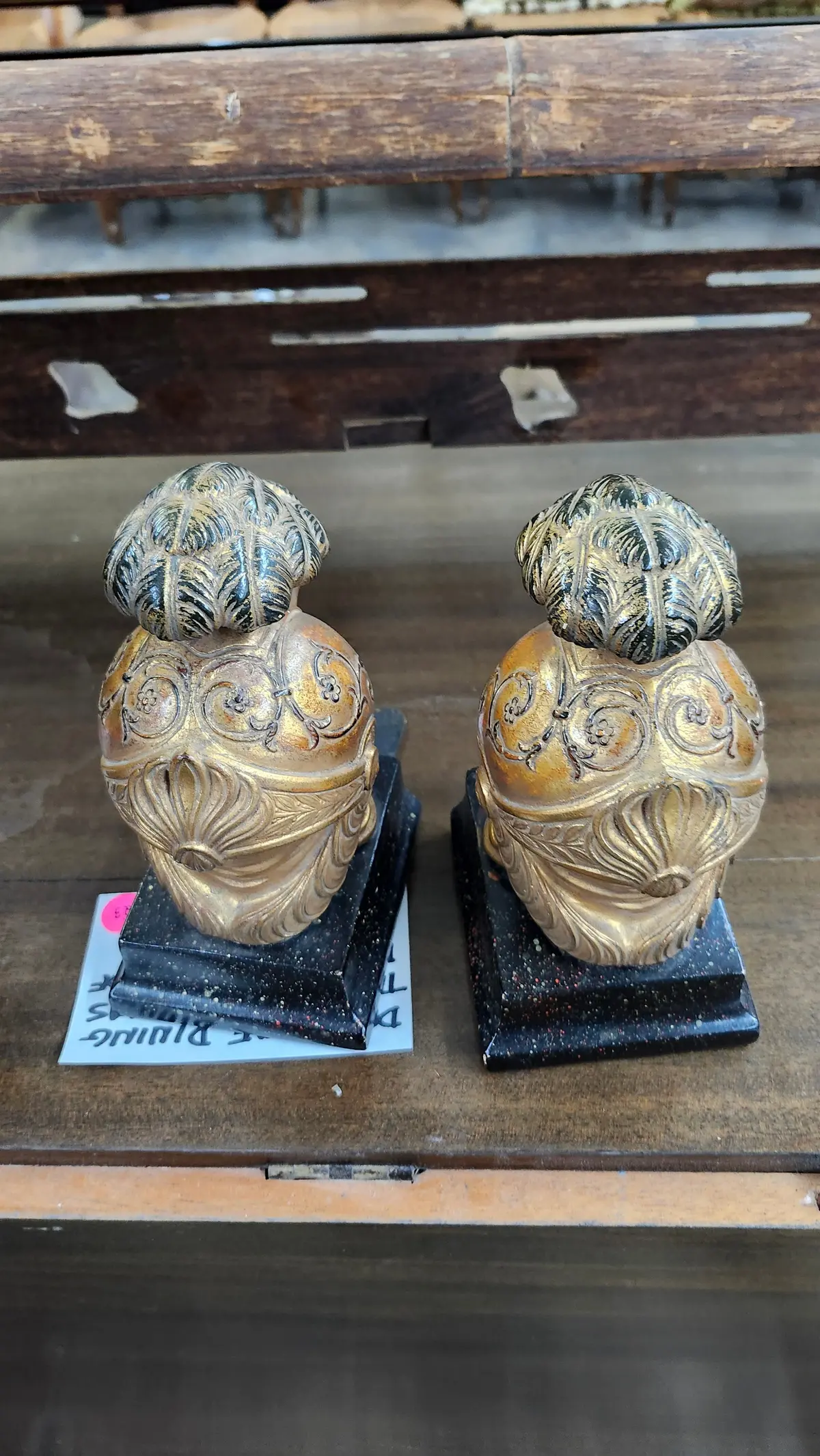Pair Of Black Feather Roman Helmet Bookends 1