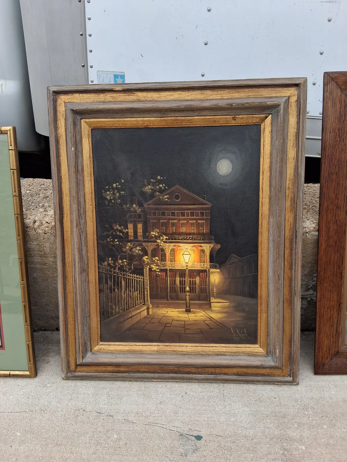 Framed Oil Painting Of Jackson Square New Orleans -A City Street Light At Night 1