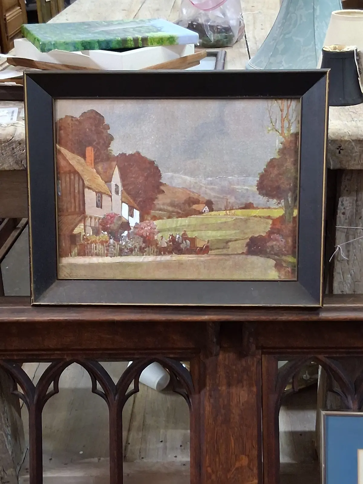 Framed Foil Print Of A Rustic Scene With Wagon 1