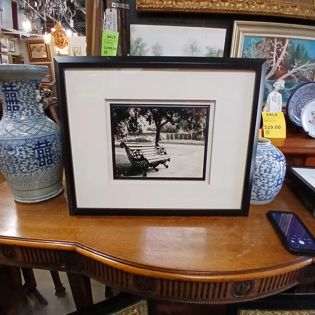Framed Black And White Photo Of A Park Bench 1