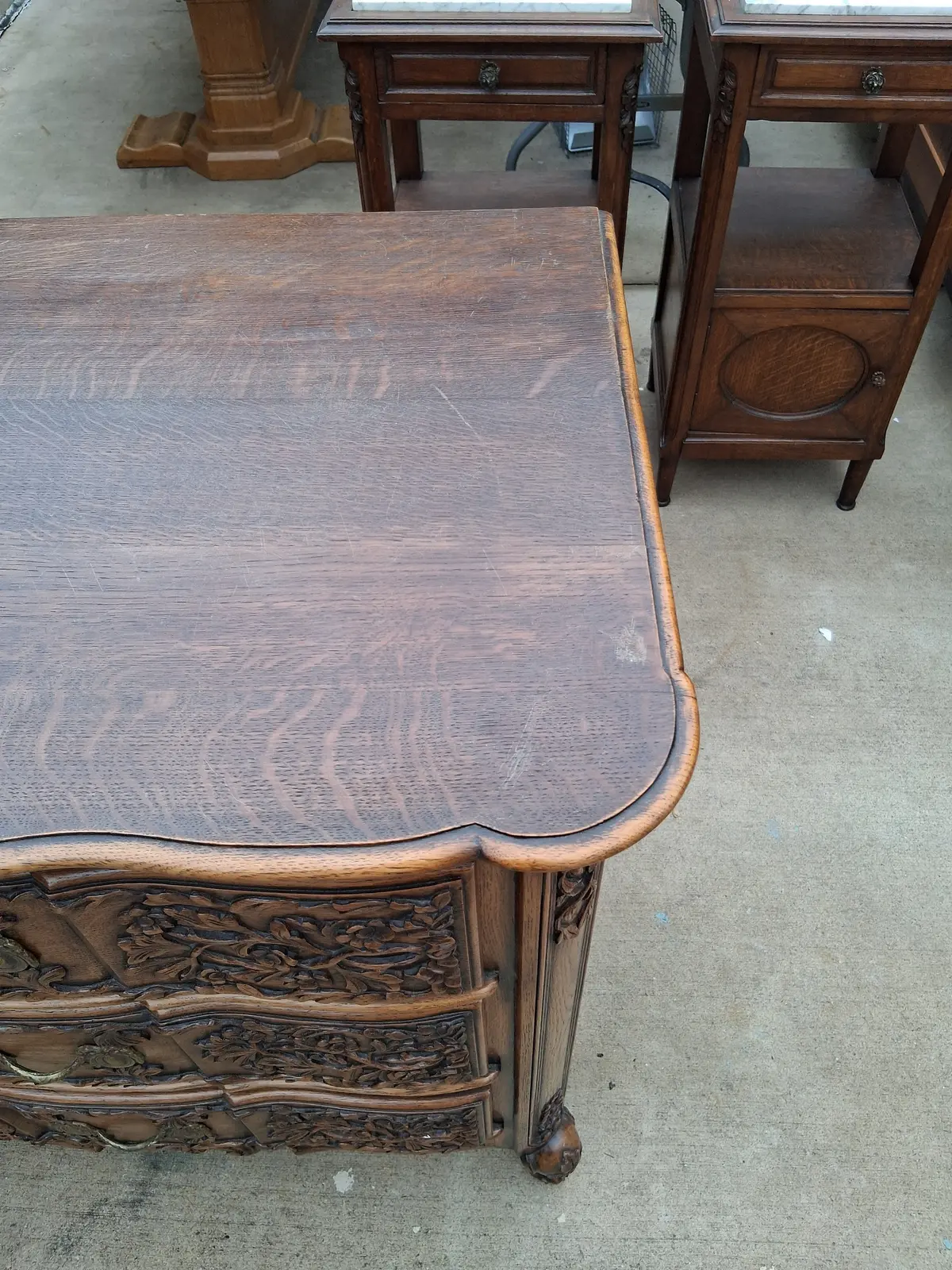 Large Highly Carved Oak 3 Drawer Chest 1