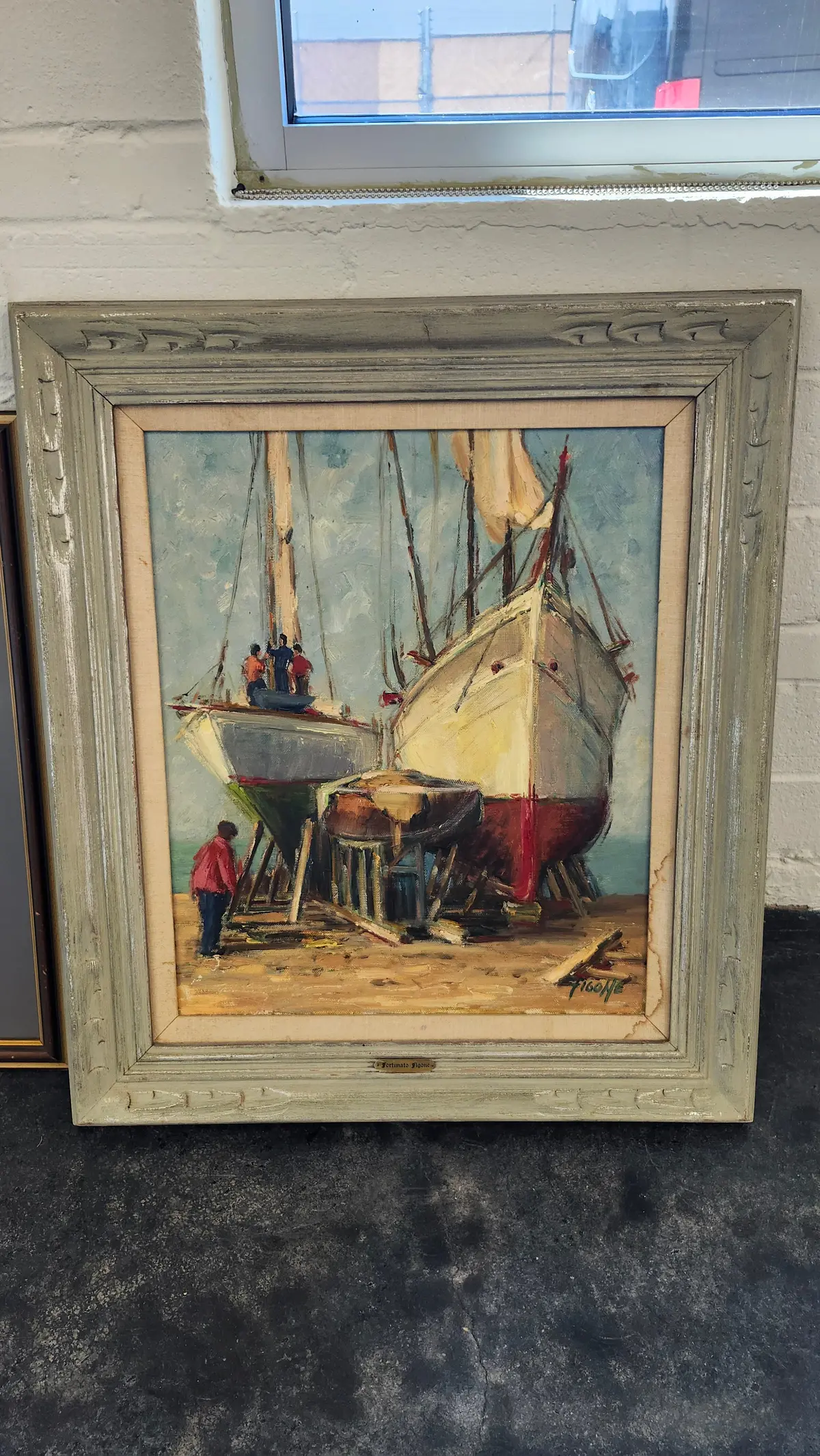 Oil Painting Of Boats In Dry Dock "Ligurian Boats" 1