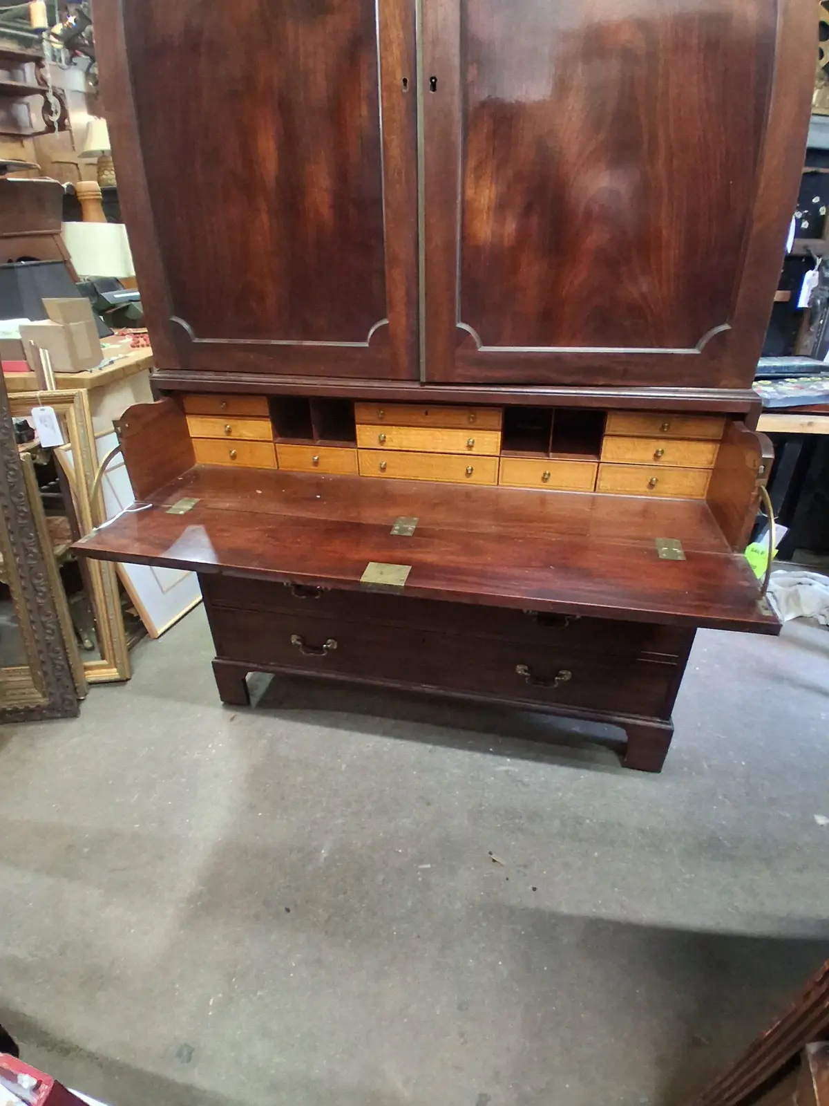 Large English Mahogany Linen Press On Chest With Pull Out Desk 1