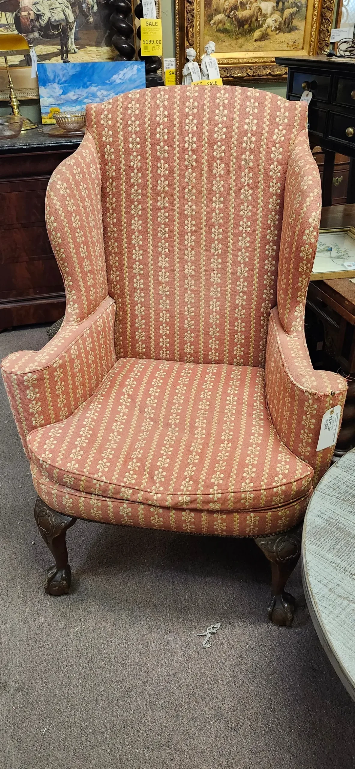 Upholstered Wingback Armchair With Balla Nd Claw Feet 1