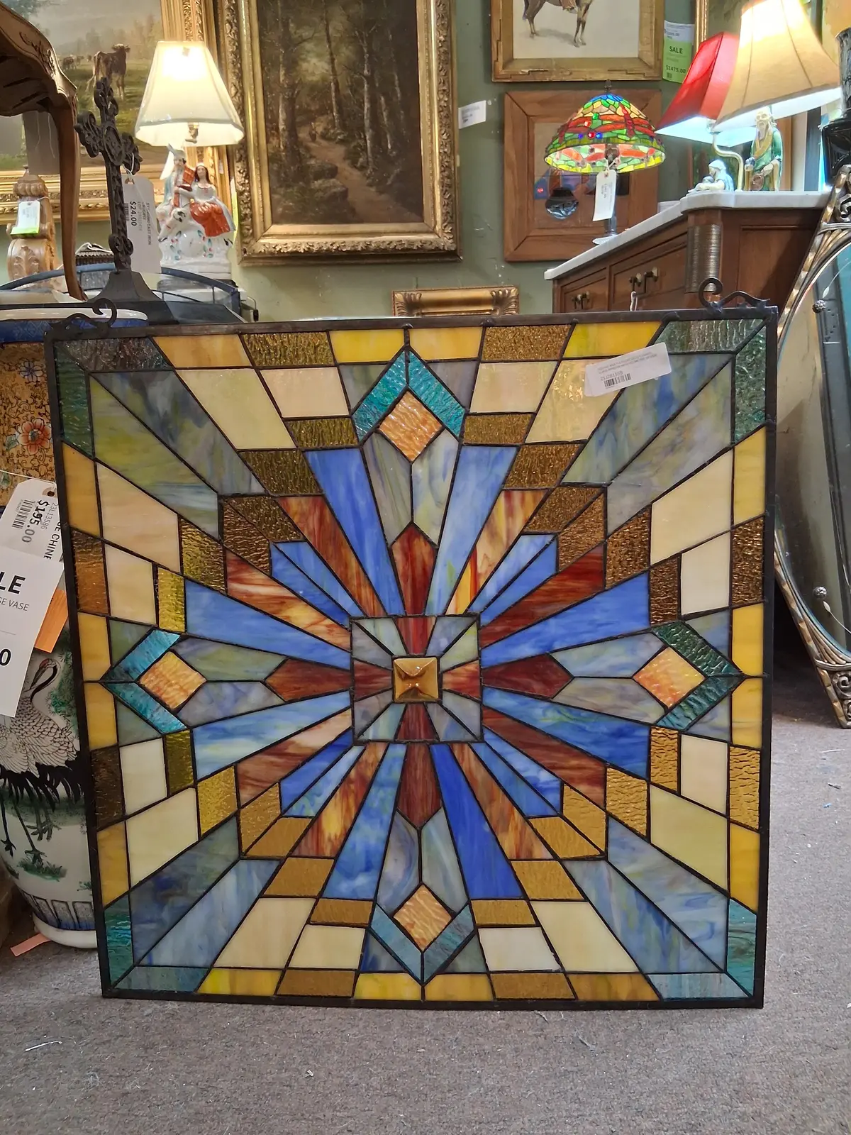 Square Multi-Colorcdeco Stained Glass Window With Geometric Design 1