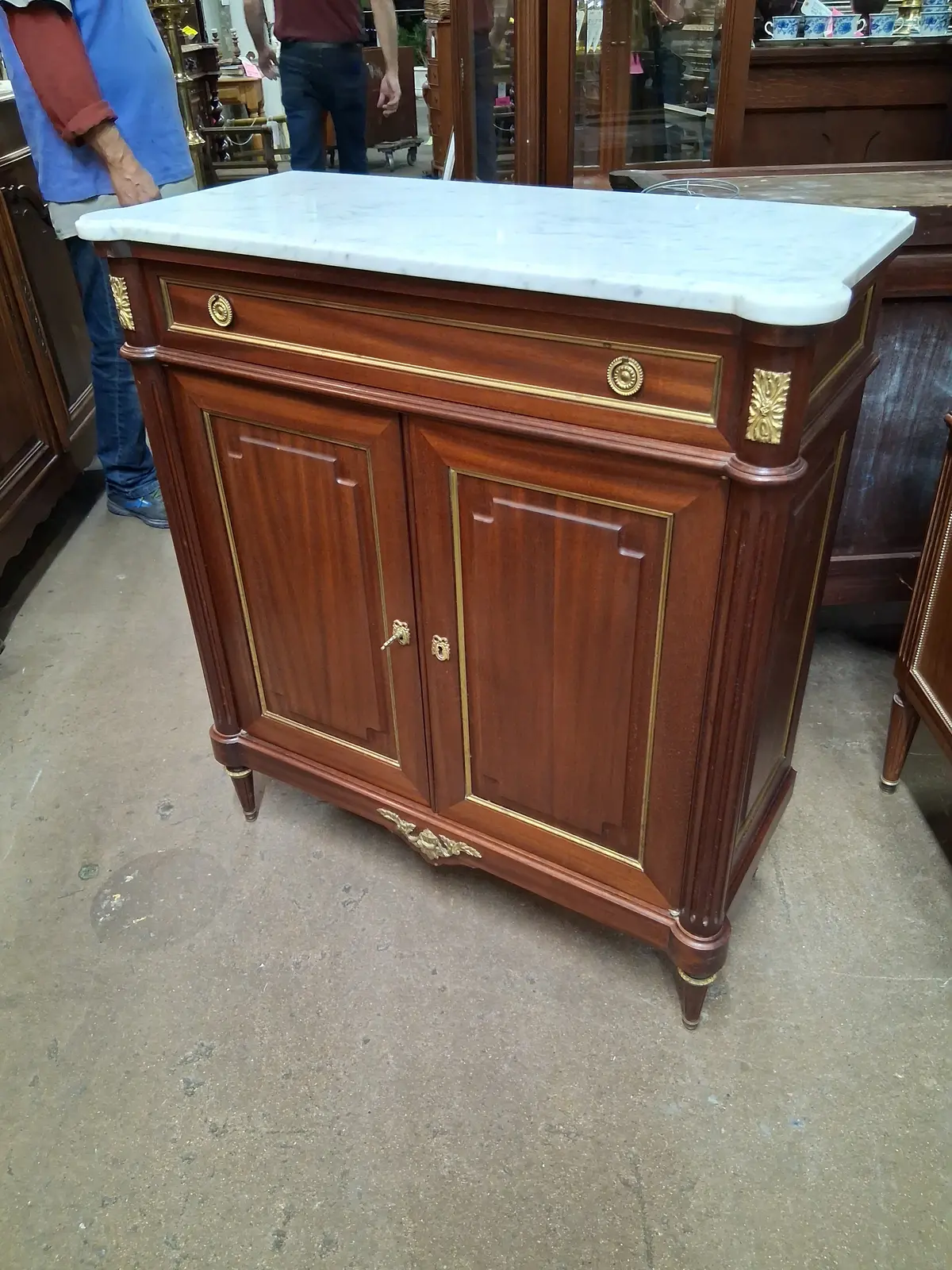 Louis Xvi Small White Marble Top Server With 1 Drawer 2 Doors 1