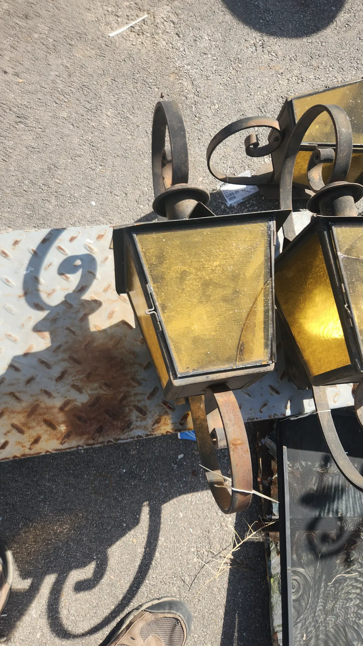 Wrought Iron And Glass Wall Sconce As Found 1