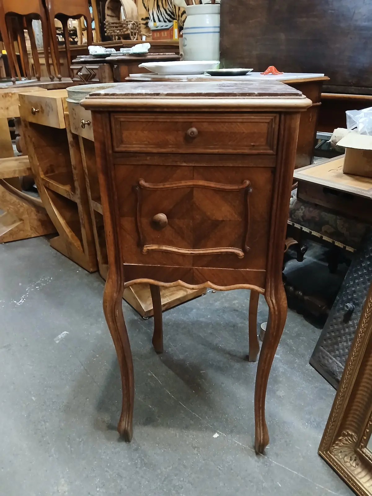 Louis Xv  Marble Top Walnut Side Cabinet 1