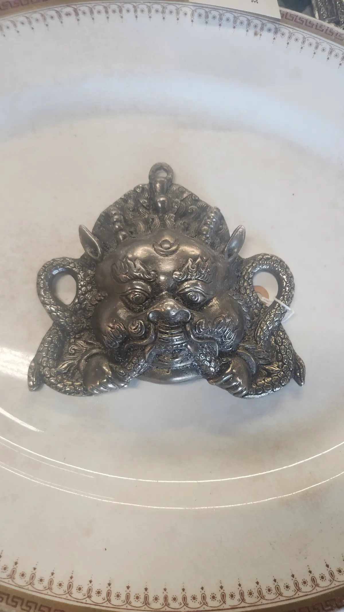 Silver Plate Hanging Wall Mask With Horns 1
