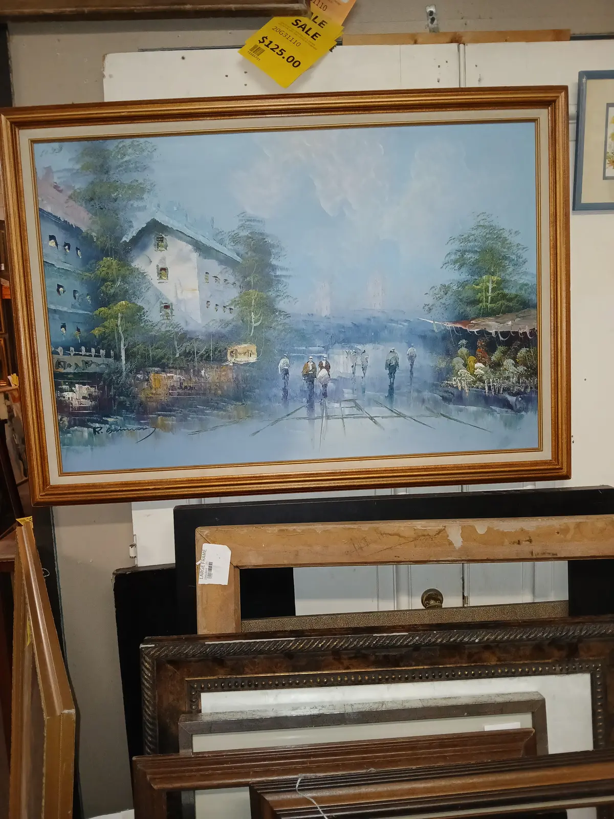 Framed Midcentury Paris Street Scene Oil Painting 1
