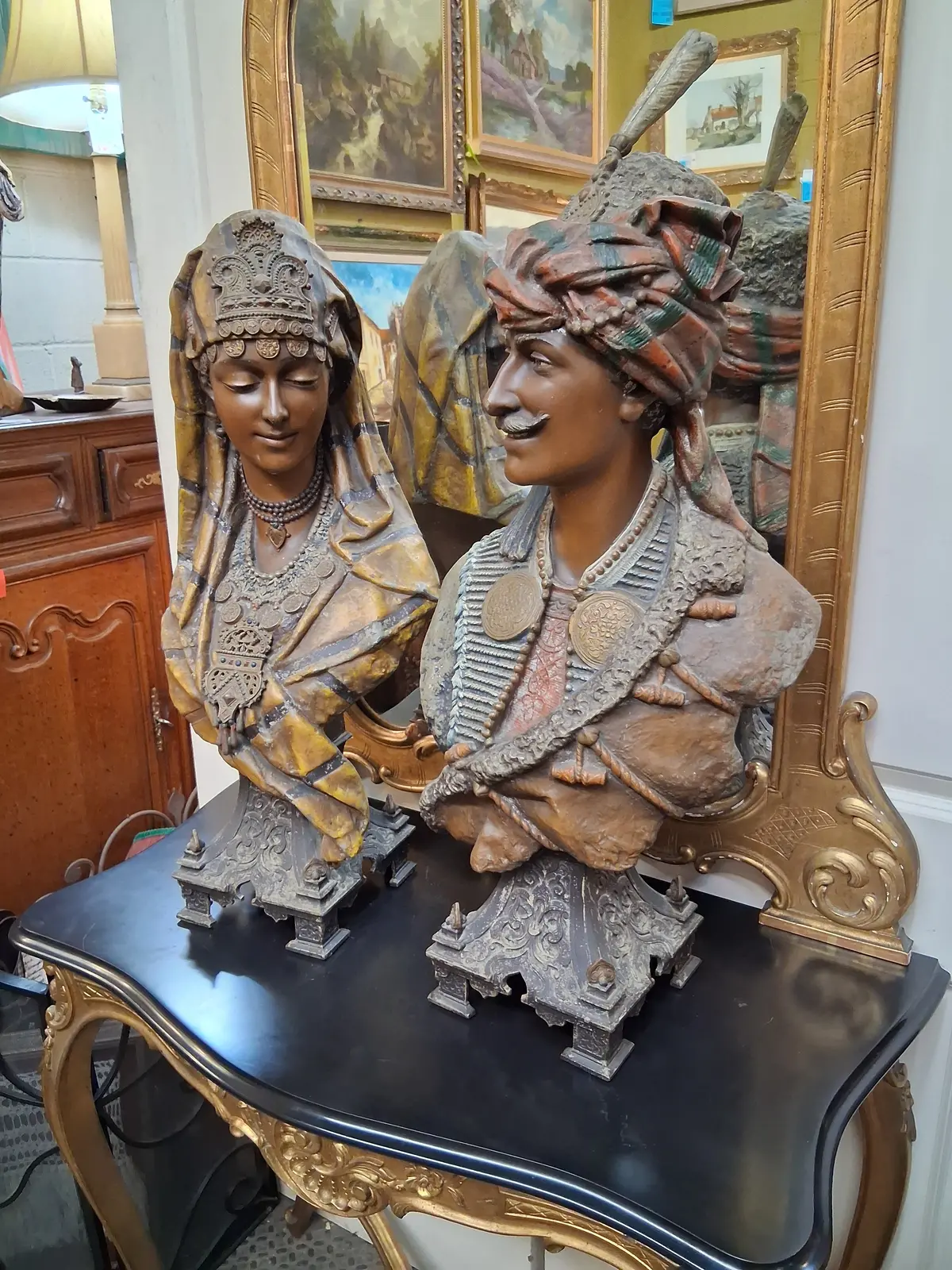 Pair Of Cold Painted Spelter Orientalist Turkish Busts 1