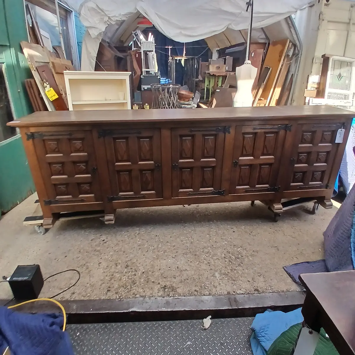 Long Paneled Spanish Oak Sideboard 1