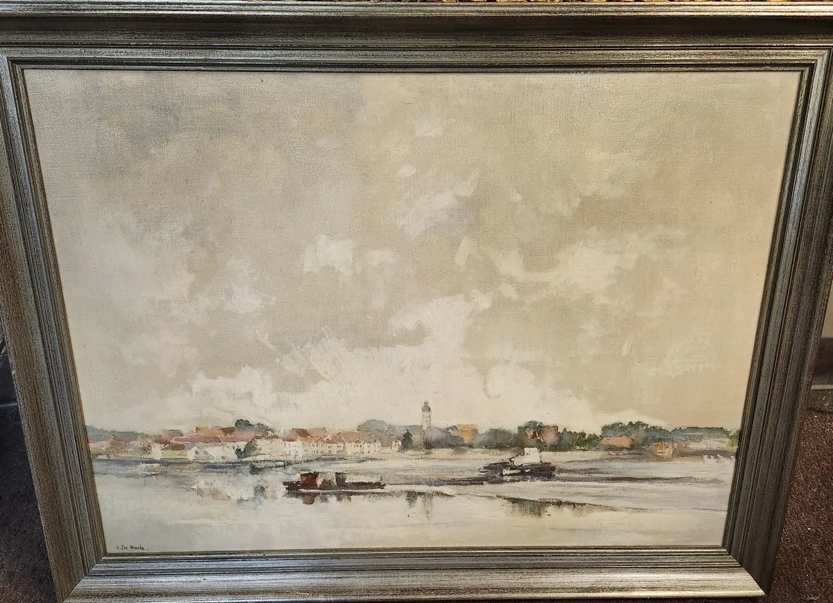 Framed Riverscene Oil Painting Signed Vide Woole 1