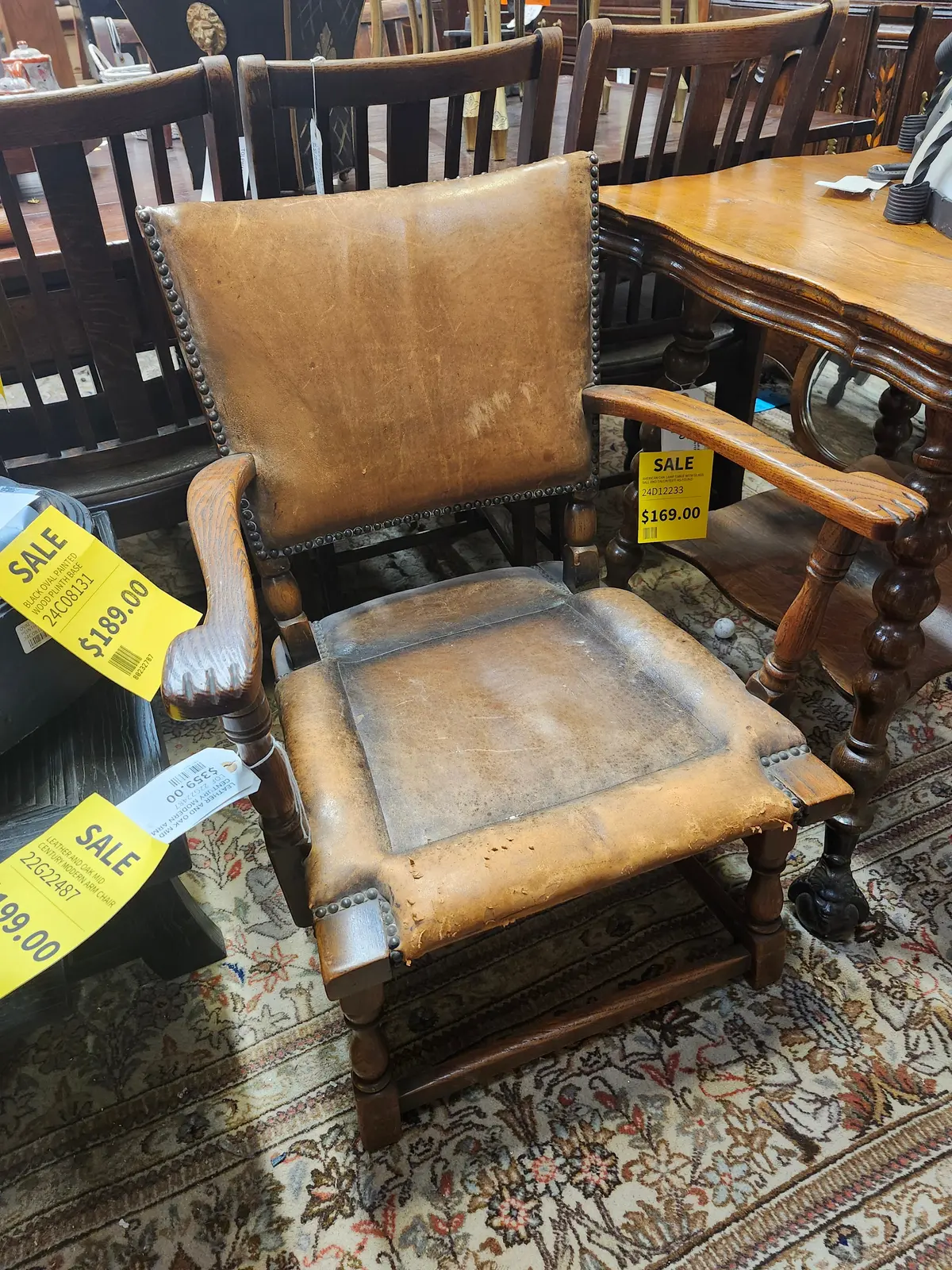 Leather And Oak Mid Century Modern Arm Chair 1