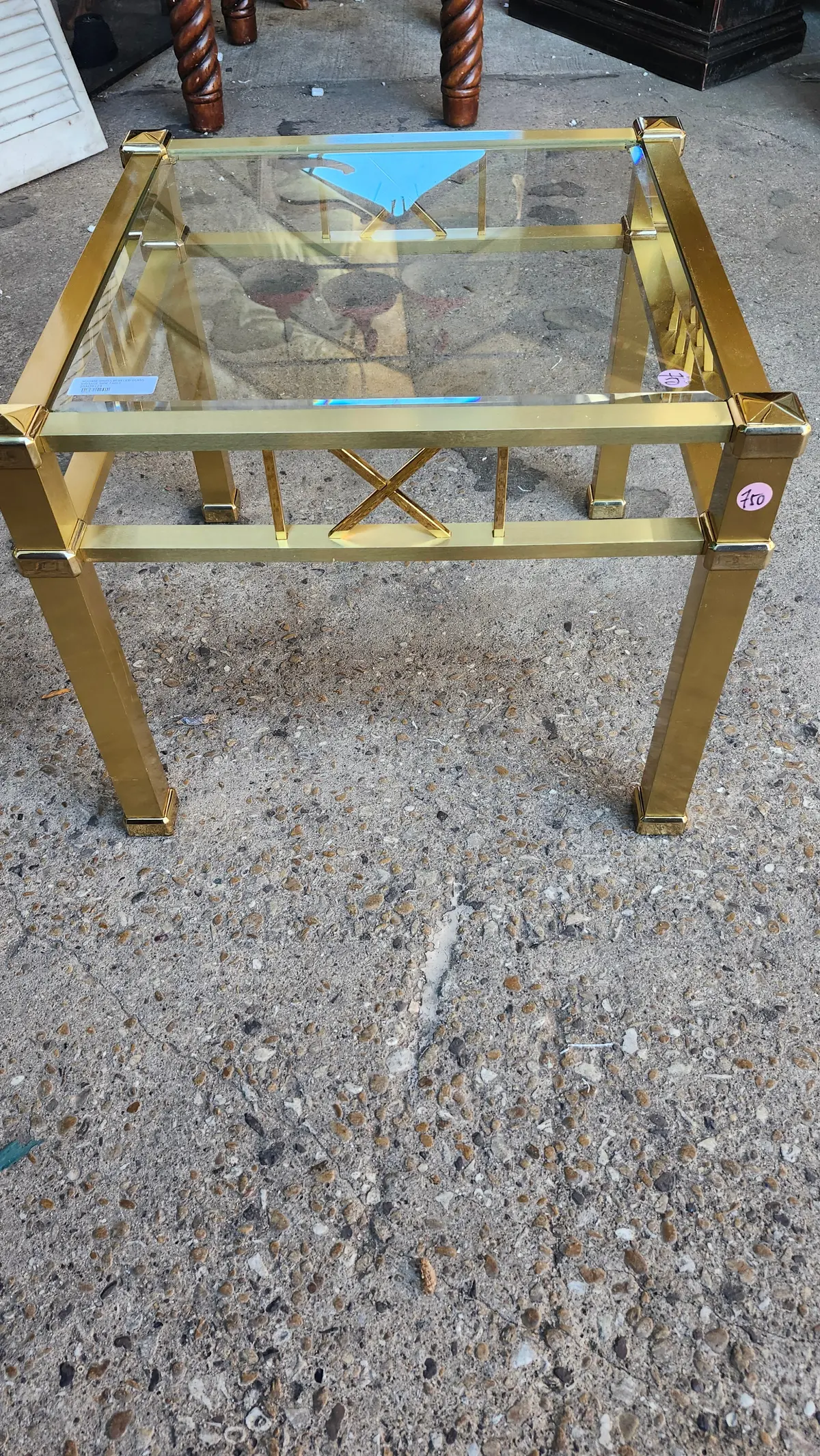 Square Brass Beveled Glass Vintage Side Table 1