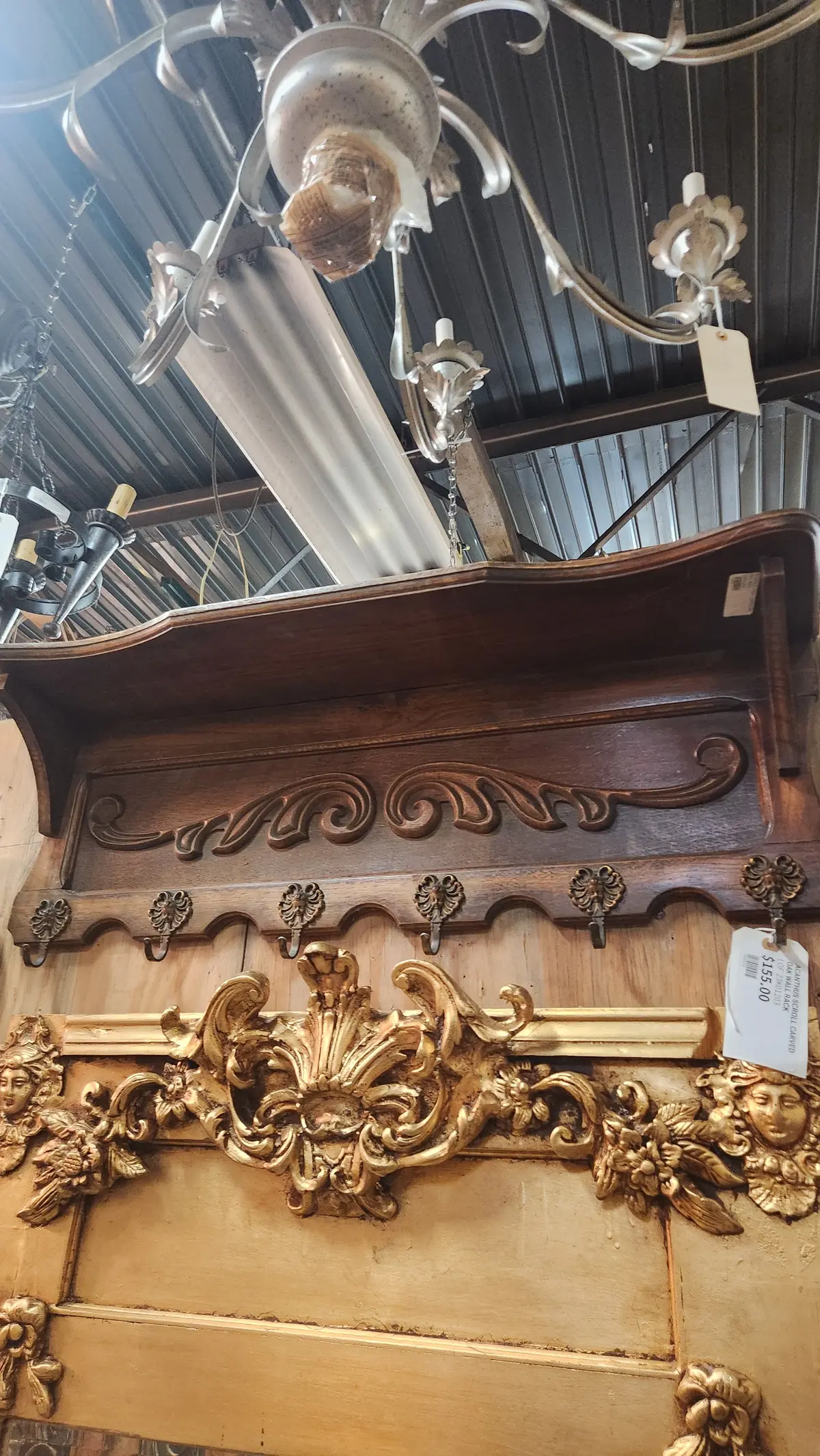 Acanthus Scroll Carved Oak Wall Rack 1