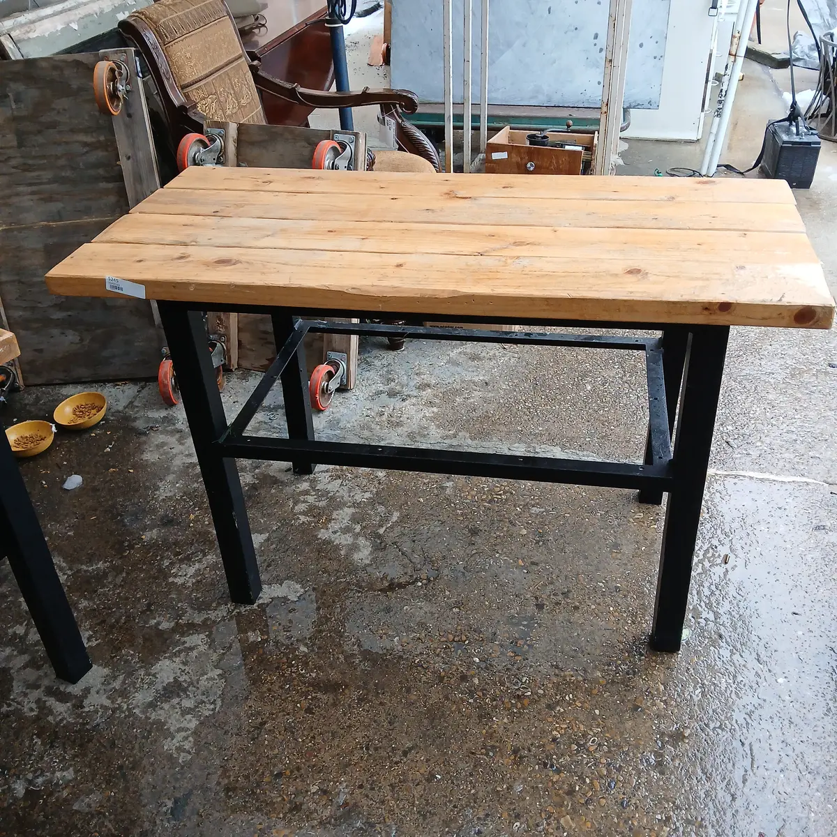 Small Metal And Slatted Wood Top Table 1