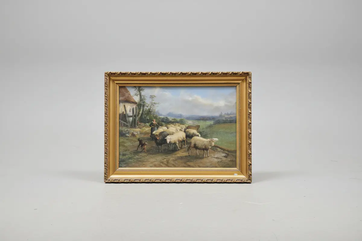 Gilt Framed Sheep Oil Painting 1