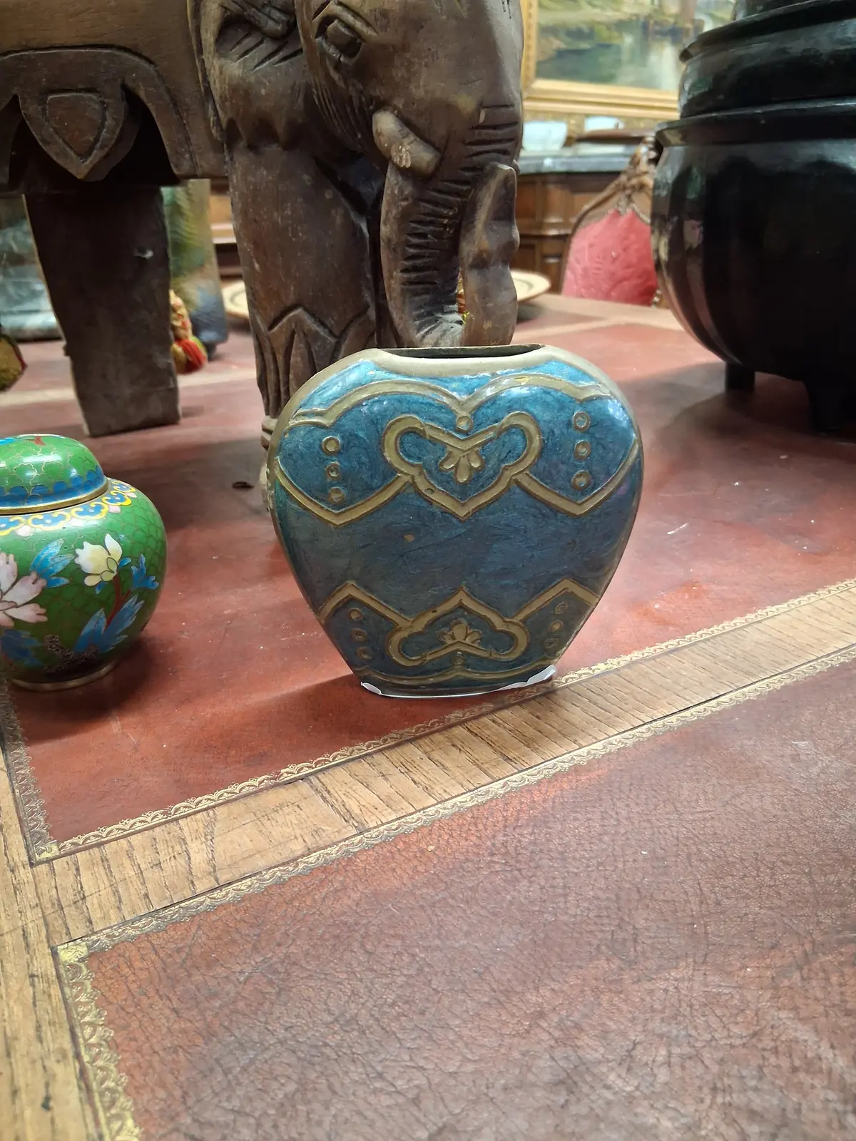 Turquoise Enamled Brass Vase 1