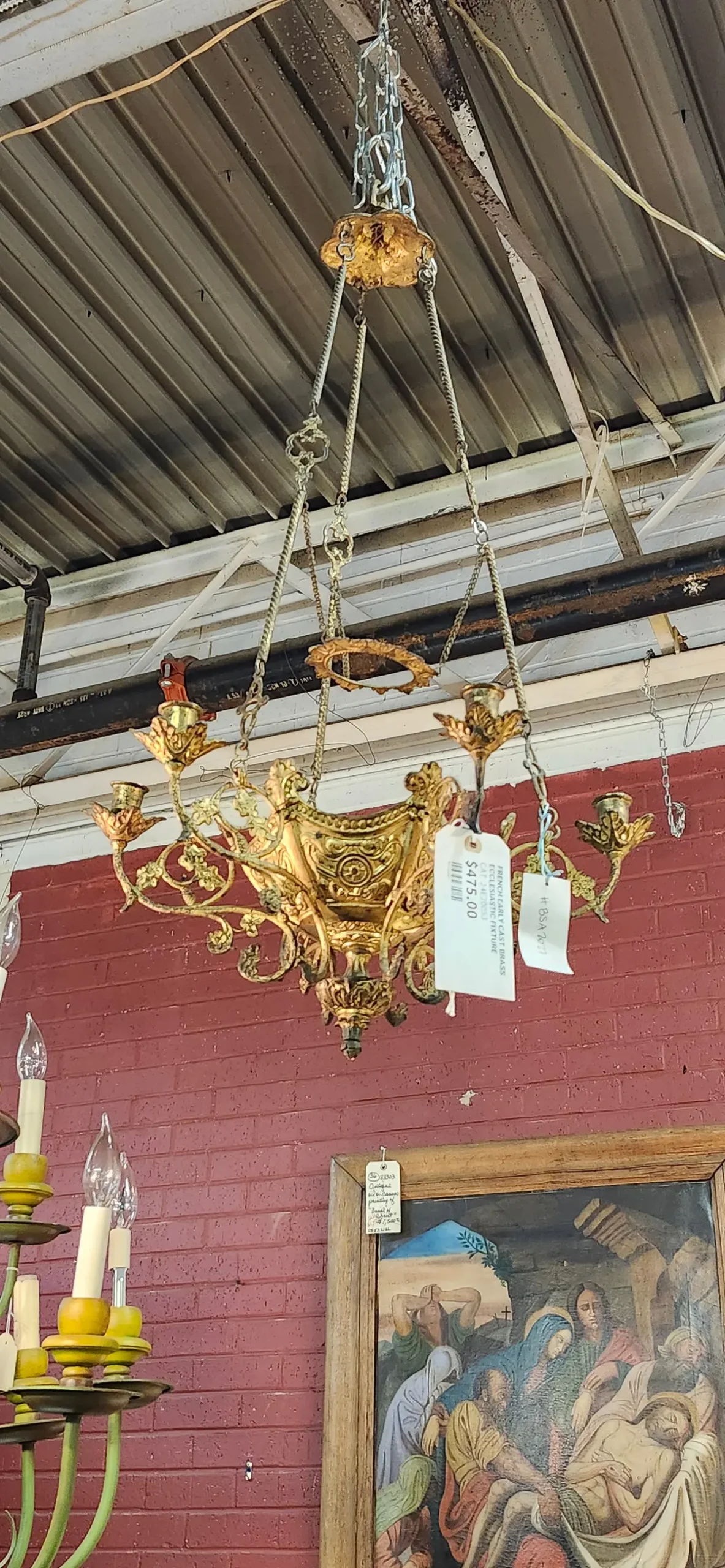 French Early Cast Brass Ecclesiastic Fixture As Found Canopy 1