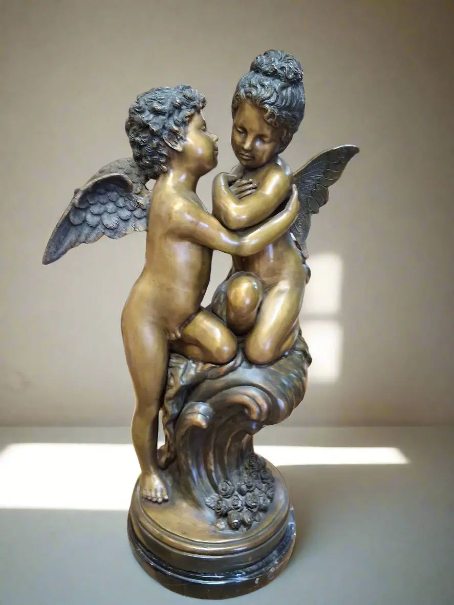Vintage Bronze Angels Hugging Statue 1