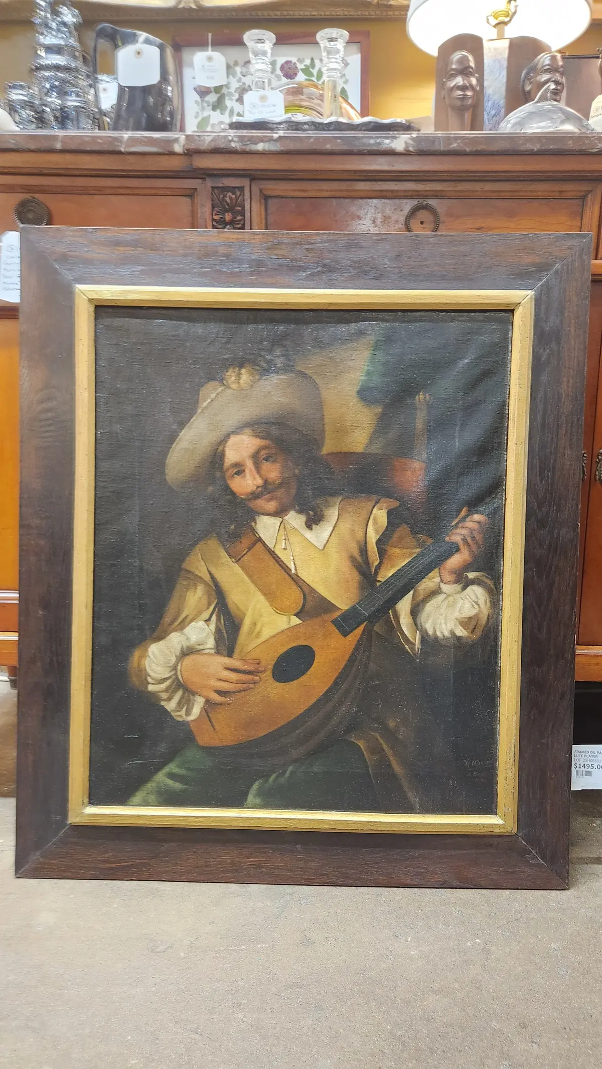Framed Oil Painting Of A Lute Player 1