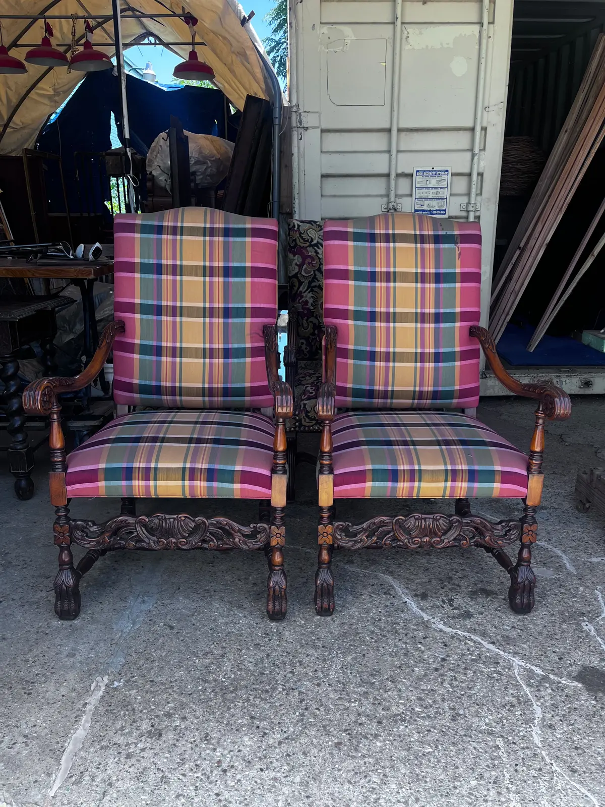 Pair Of High Back Paw Foot Arm Chairs-Not Old 1