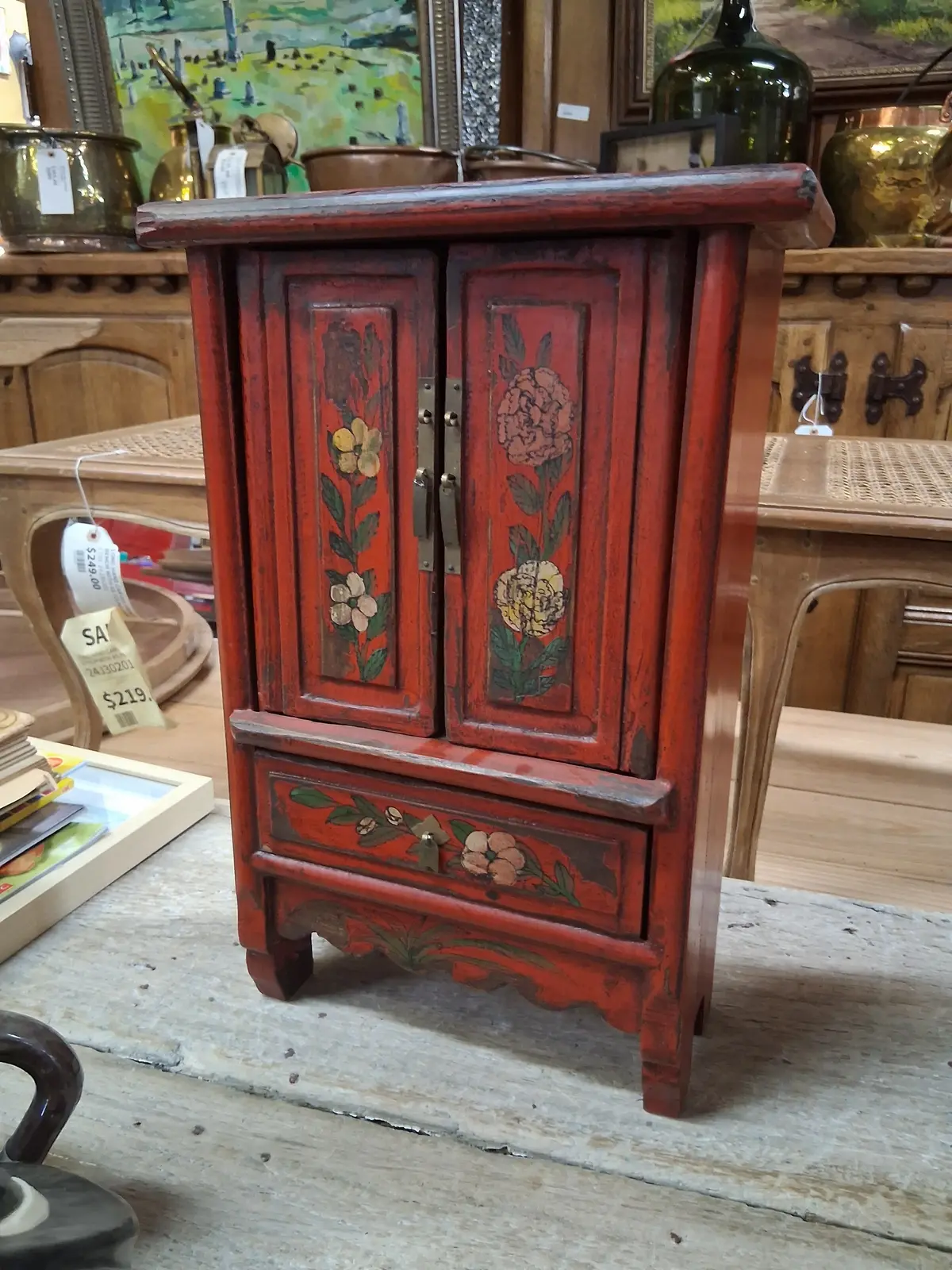 Small Red Chinese Alter Table Top Cabinet 1