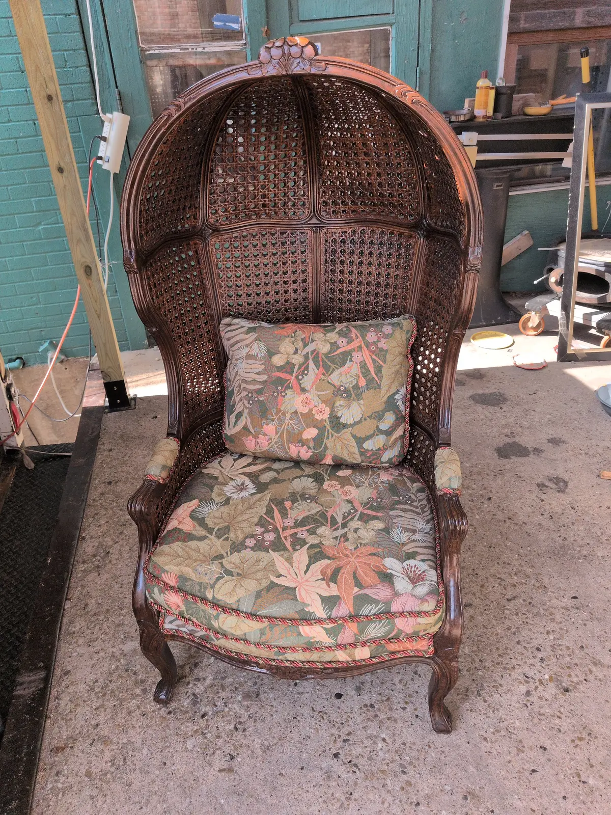 French Double Caned Hooded Chair 1