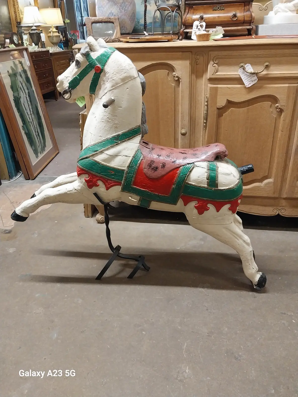Wood Carousel Horse On Metal Stand 1