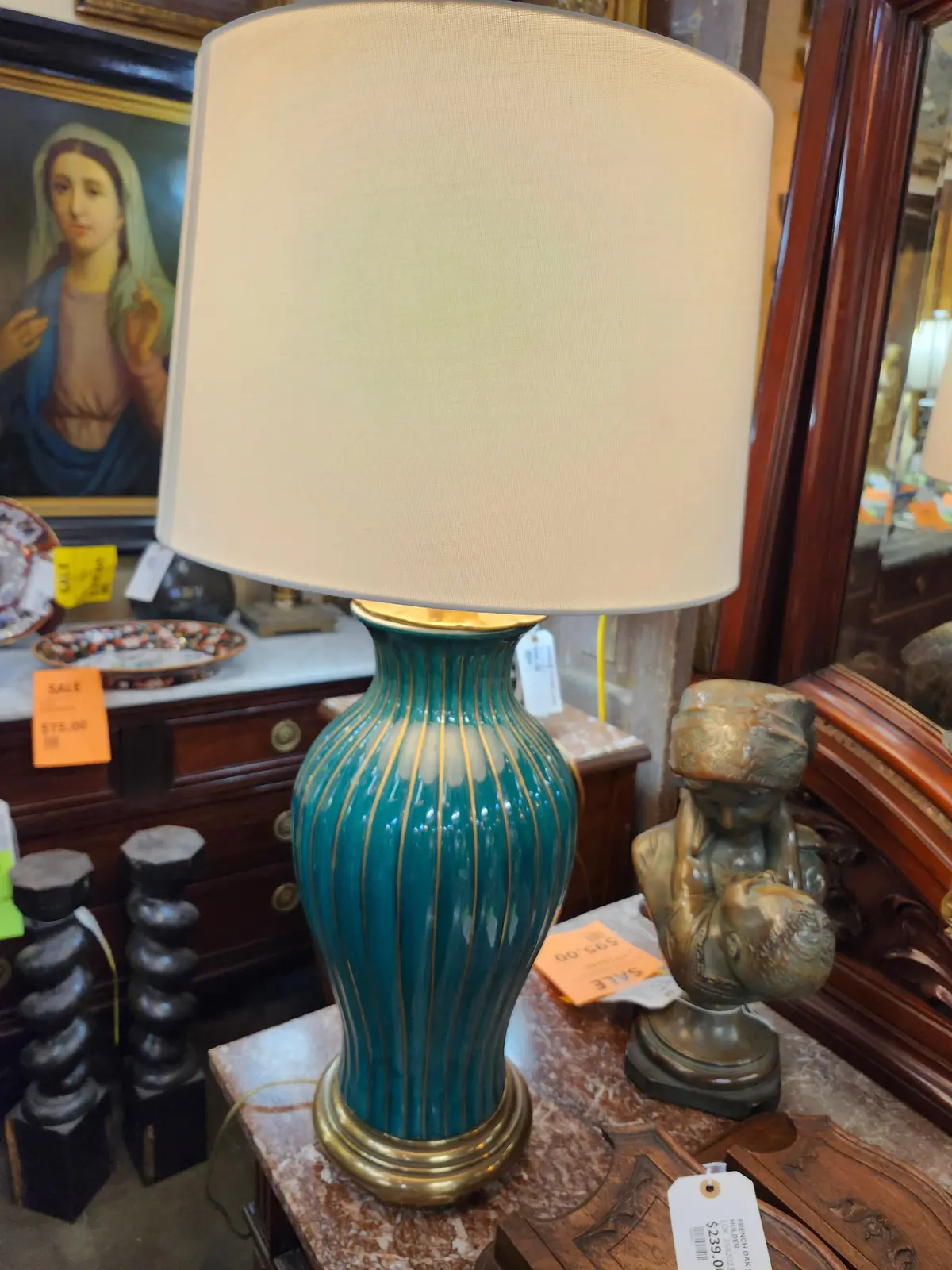 Green Porcelain Large Lamp With Shade 1