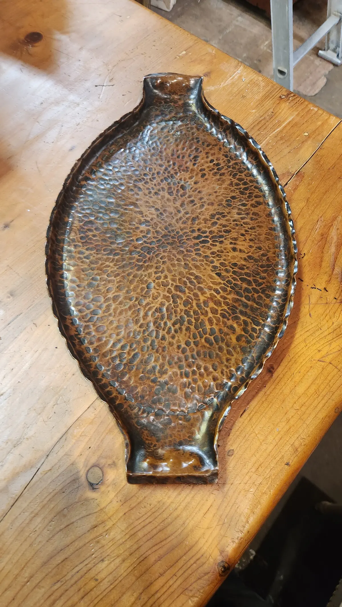 Ovoid Hammered Copper Tray 1