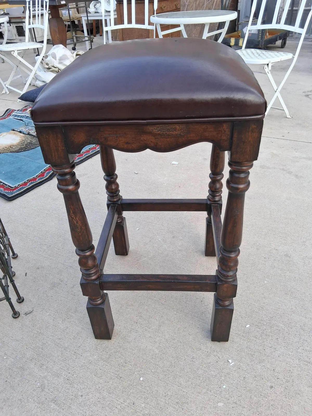 Nicely Turned Dark Wood Stool 1