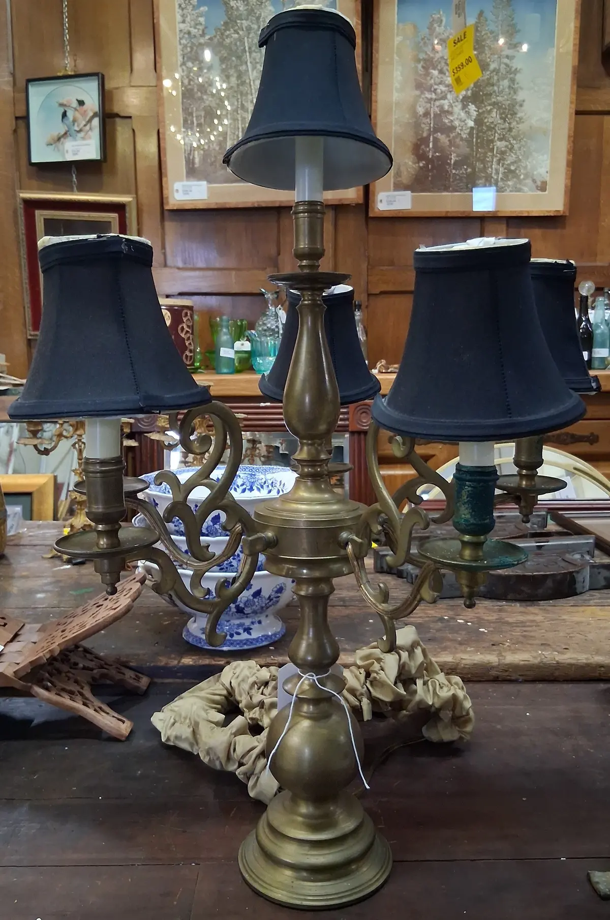 6 Light Brass Candleabra Lamp 1