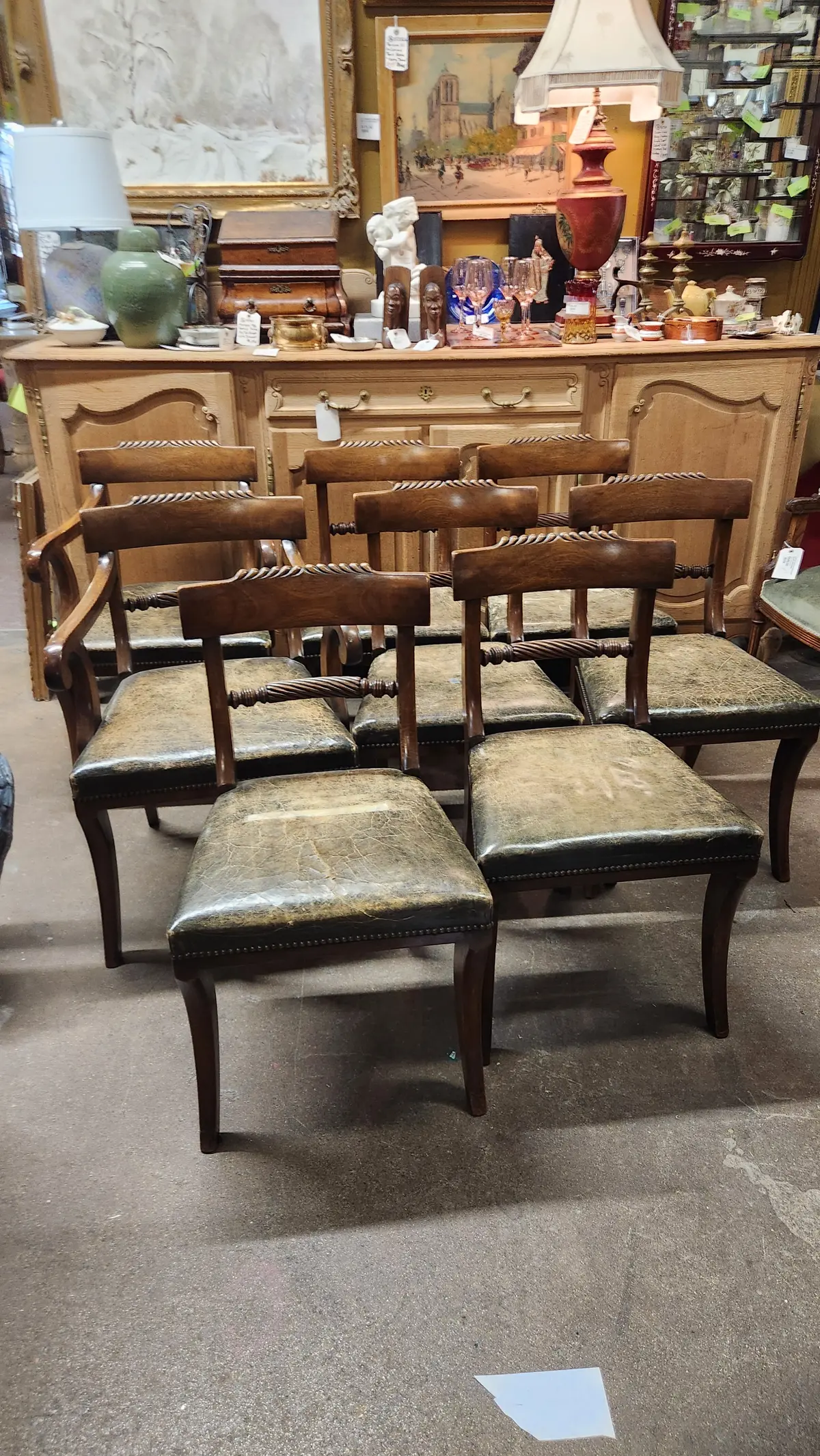 Set Of 8 Early Mahogany Leather Seat  Chairs (2 With Arms) 1