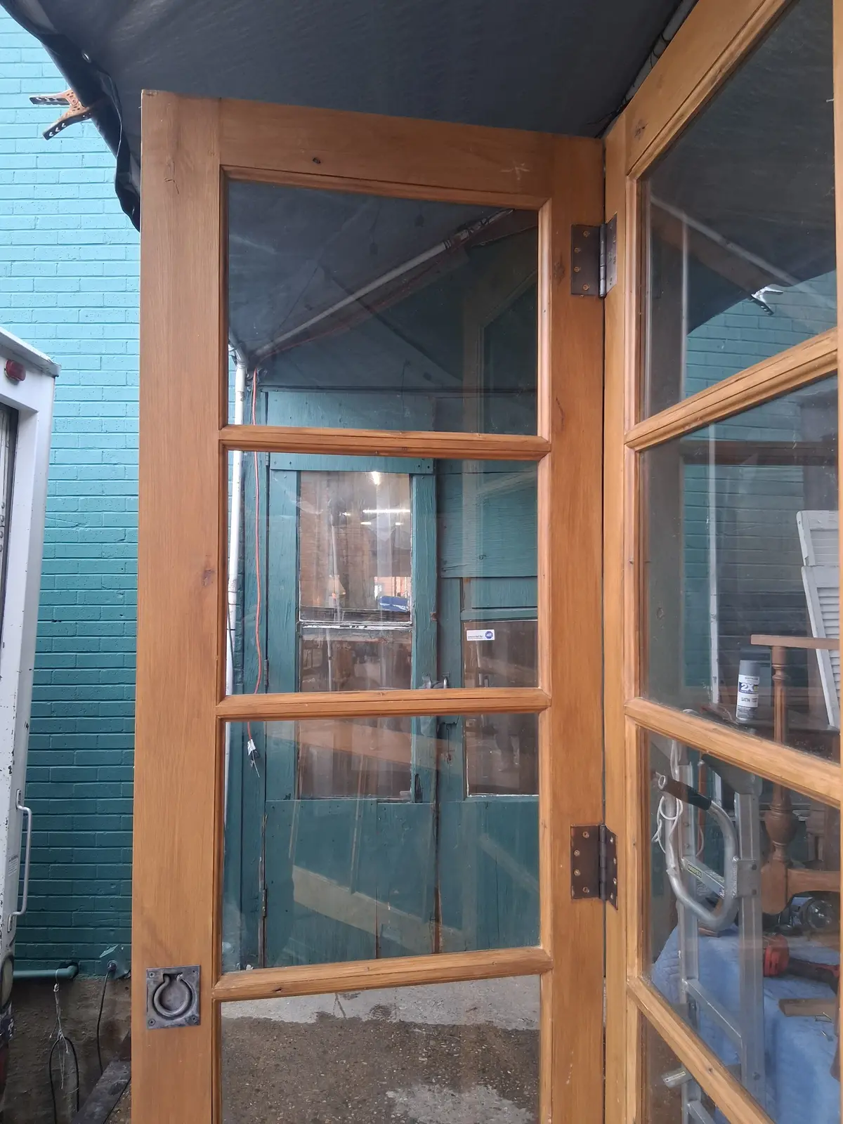 Pair Of Pine Doors With Mullioned Glass Panes 1