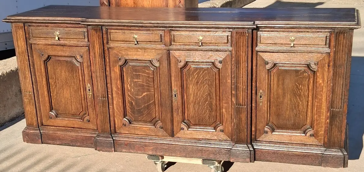 English Oak Sideboard With Fluted Plaster-Finished On All Sides 1