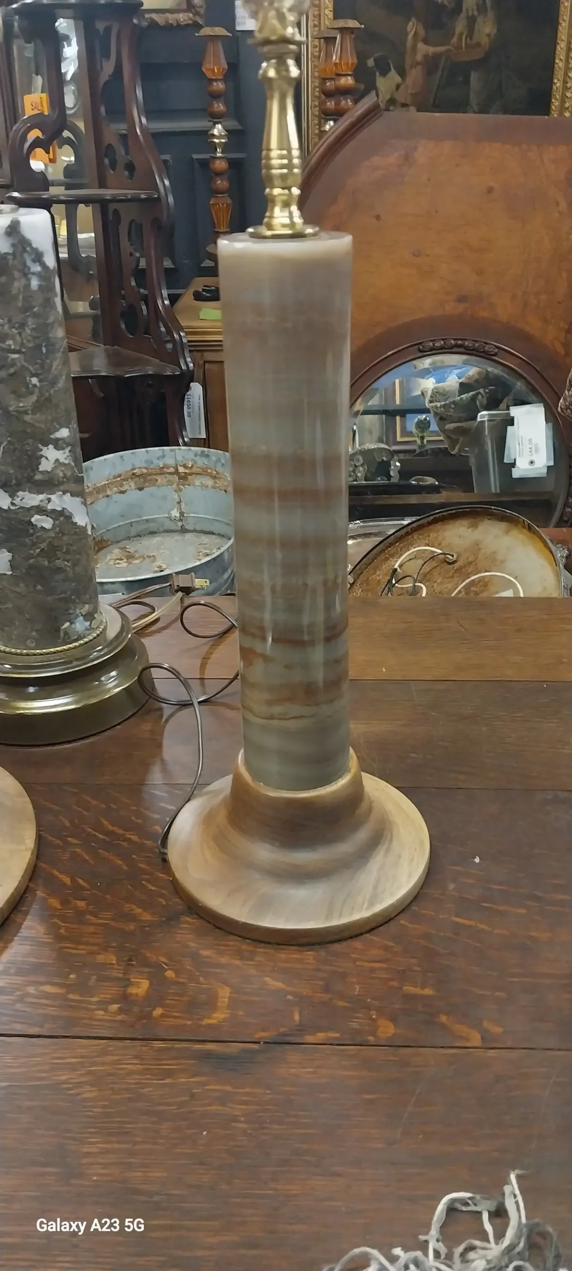 Small Marble Cylinder Lamp With Shade 1
