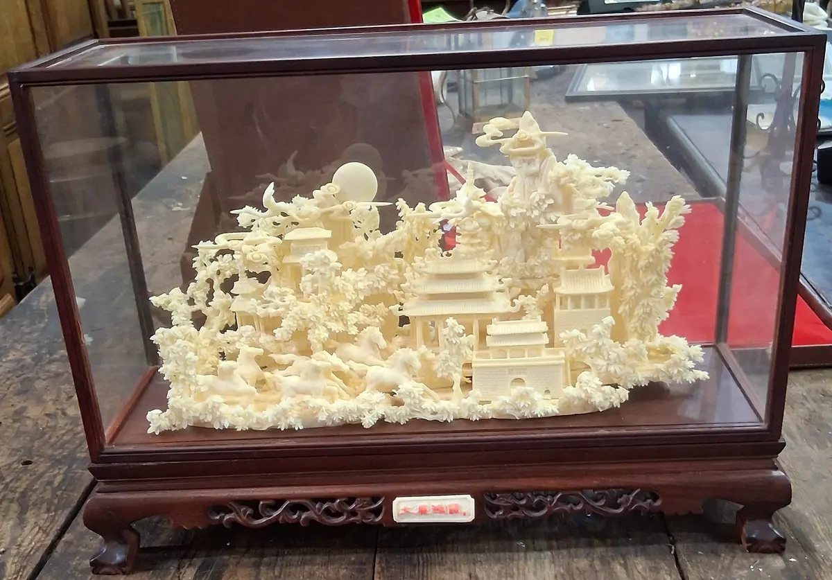 Chinese Carved Resin Palace In Display Case 1