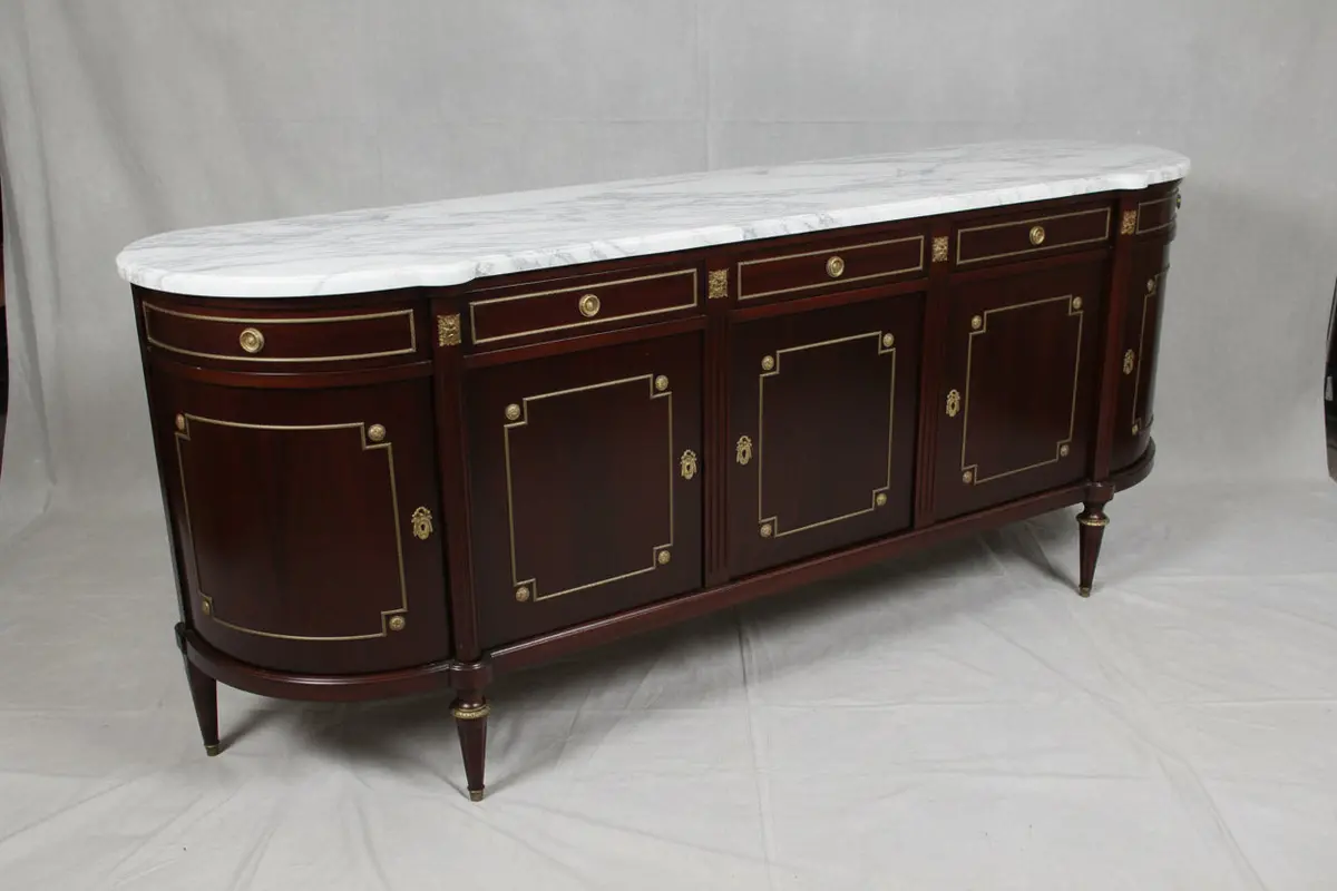 Louis Xvi White Marble Top Mahogany 5 Door Sideboard 1