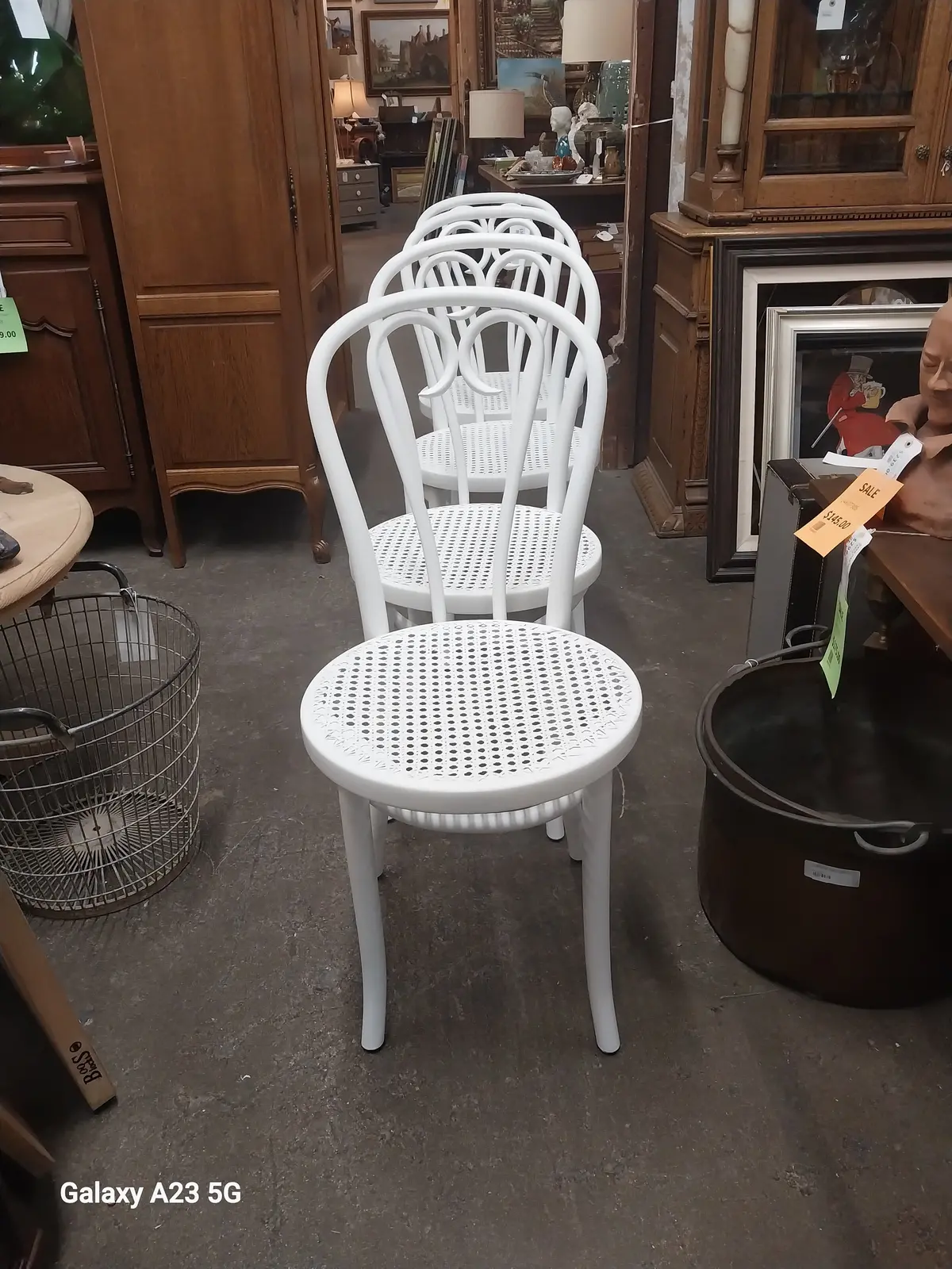 Set Of 4 White Painted Thonet Chairs With Caned Seats 1