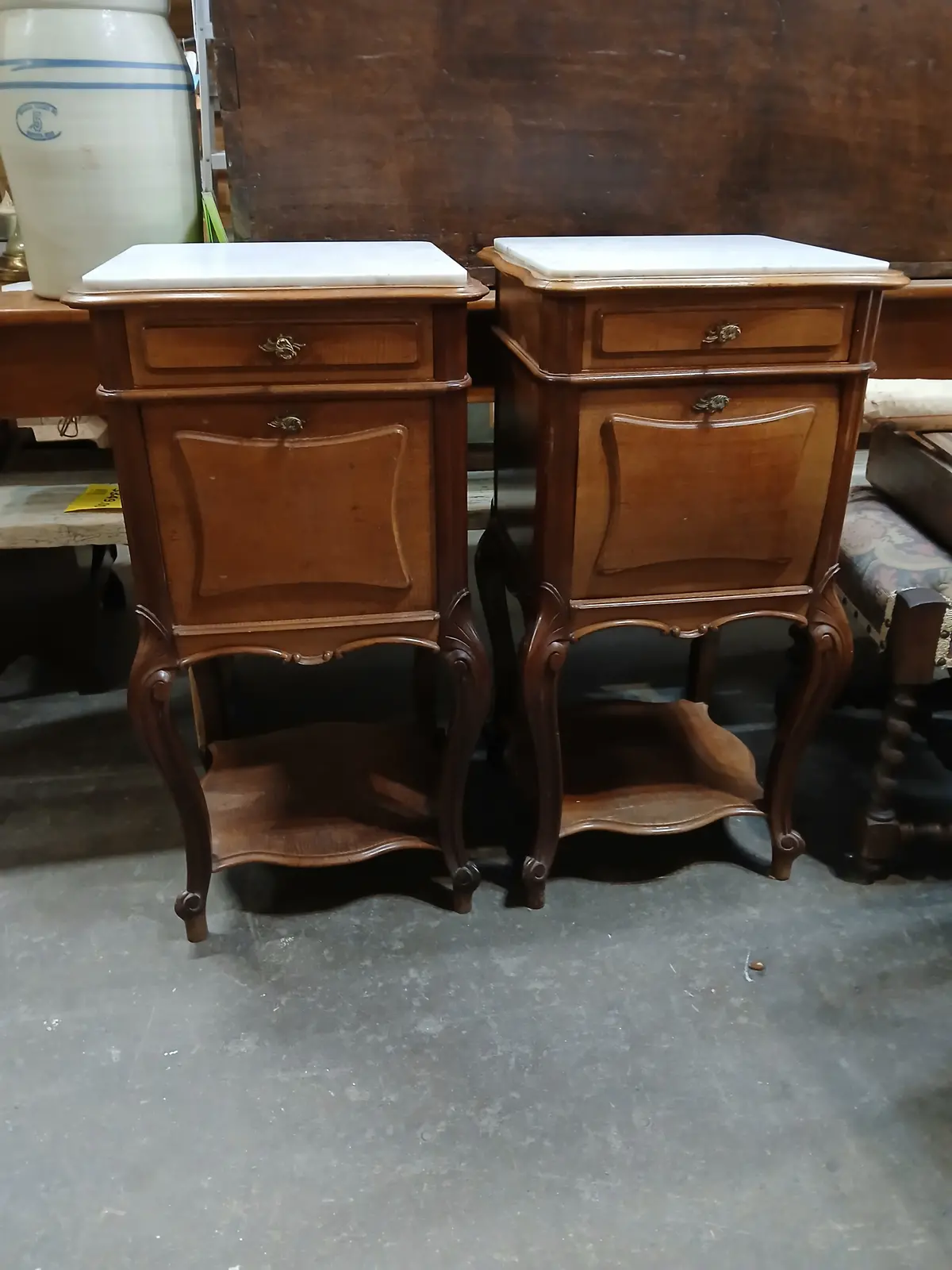 Pair Of Louis Xv  Marble Top Mahogany Night Stands 1