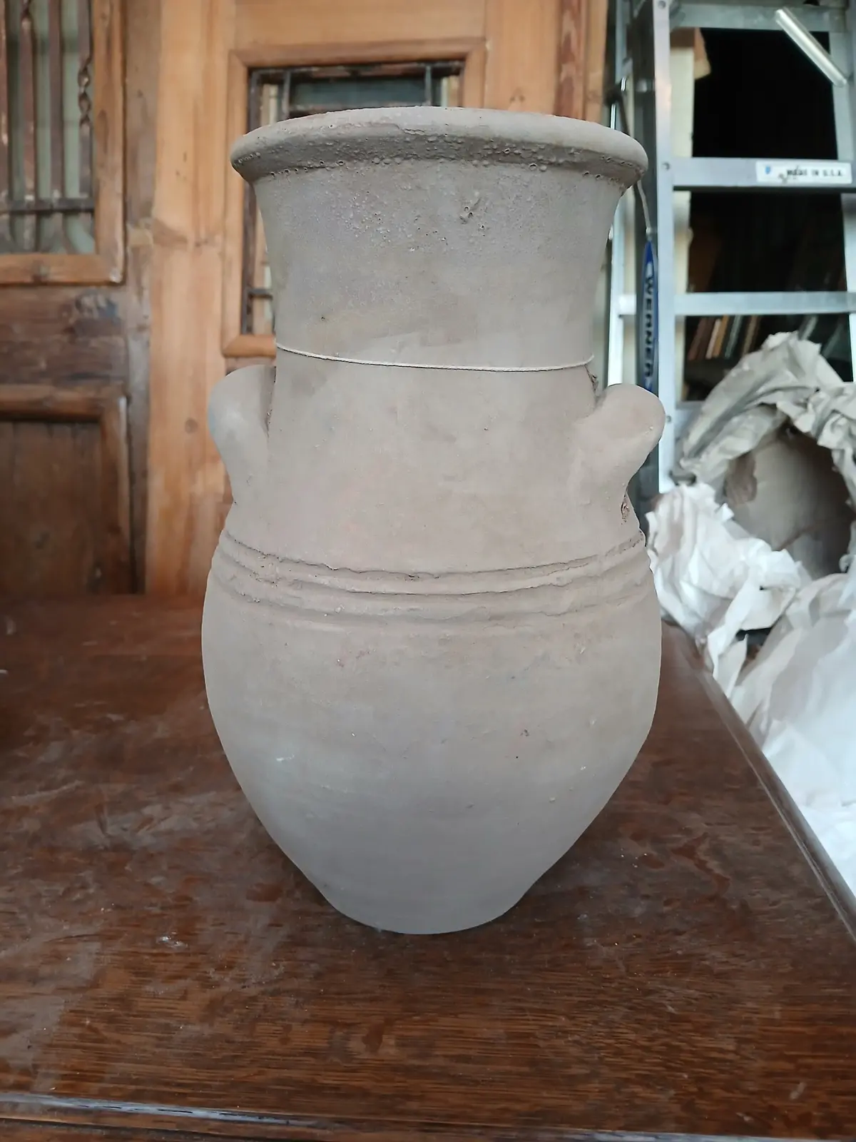 Grey Terra Cotta Vase With Handles 1