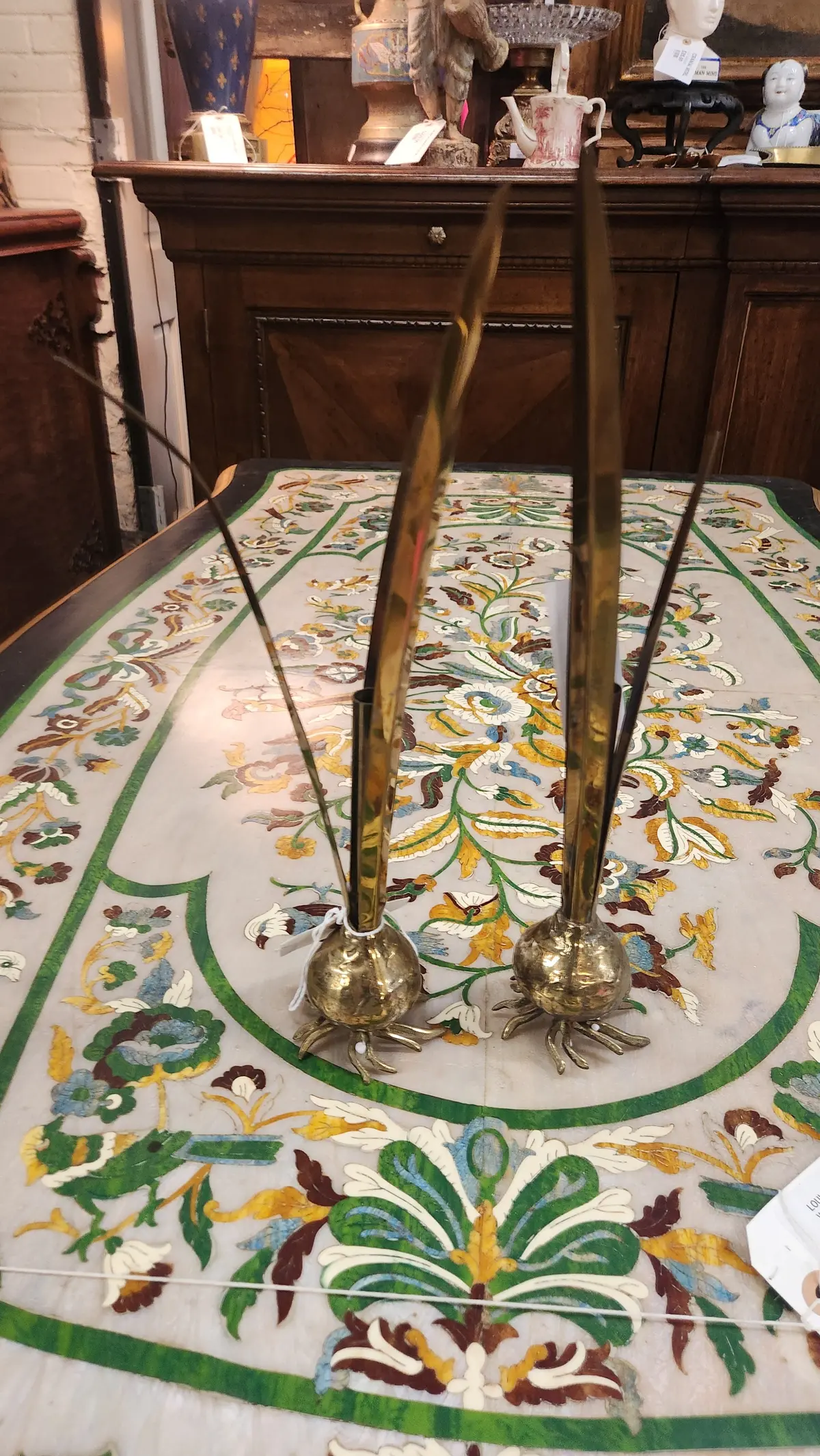 Pair Of Tiny Brass Onion Vase Epergnes 1