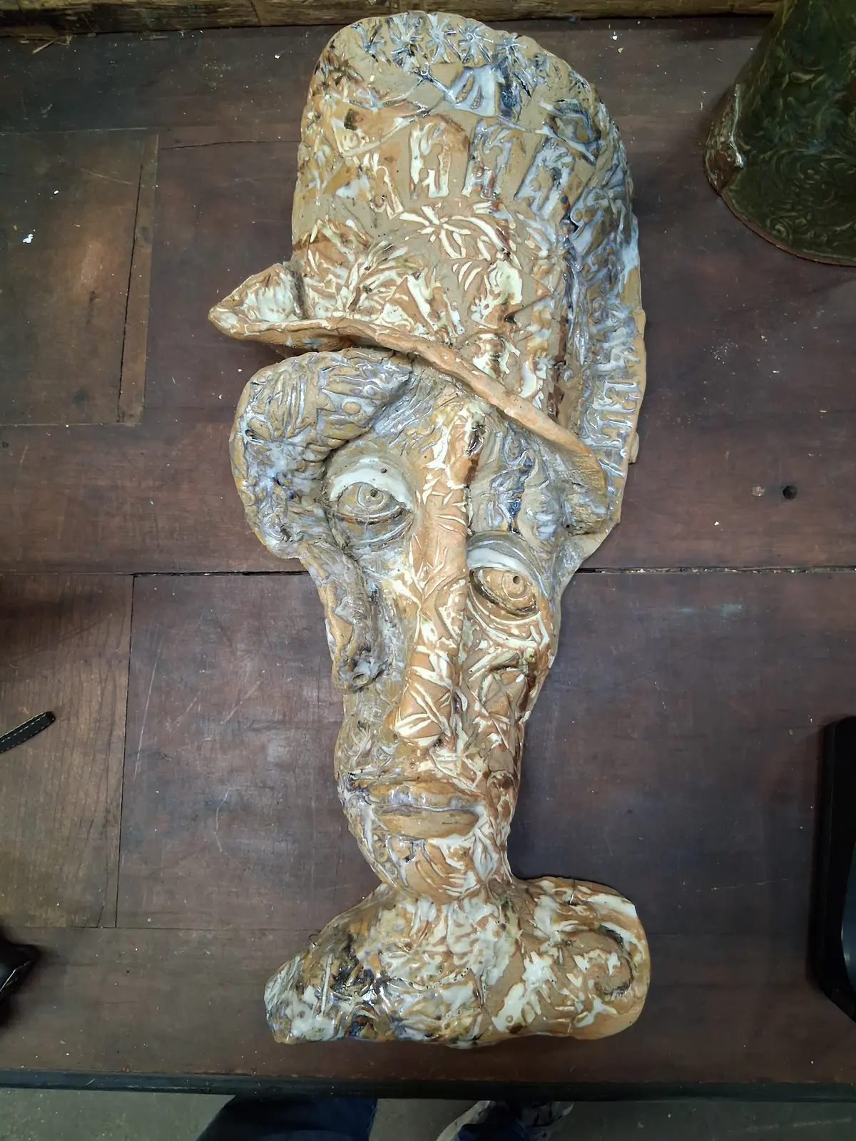Man With Top Hat Pottery Wall Sculpture By Terri Wilder 1