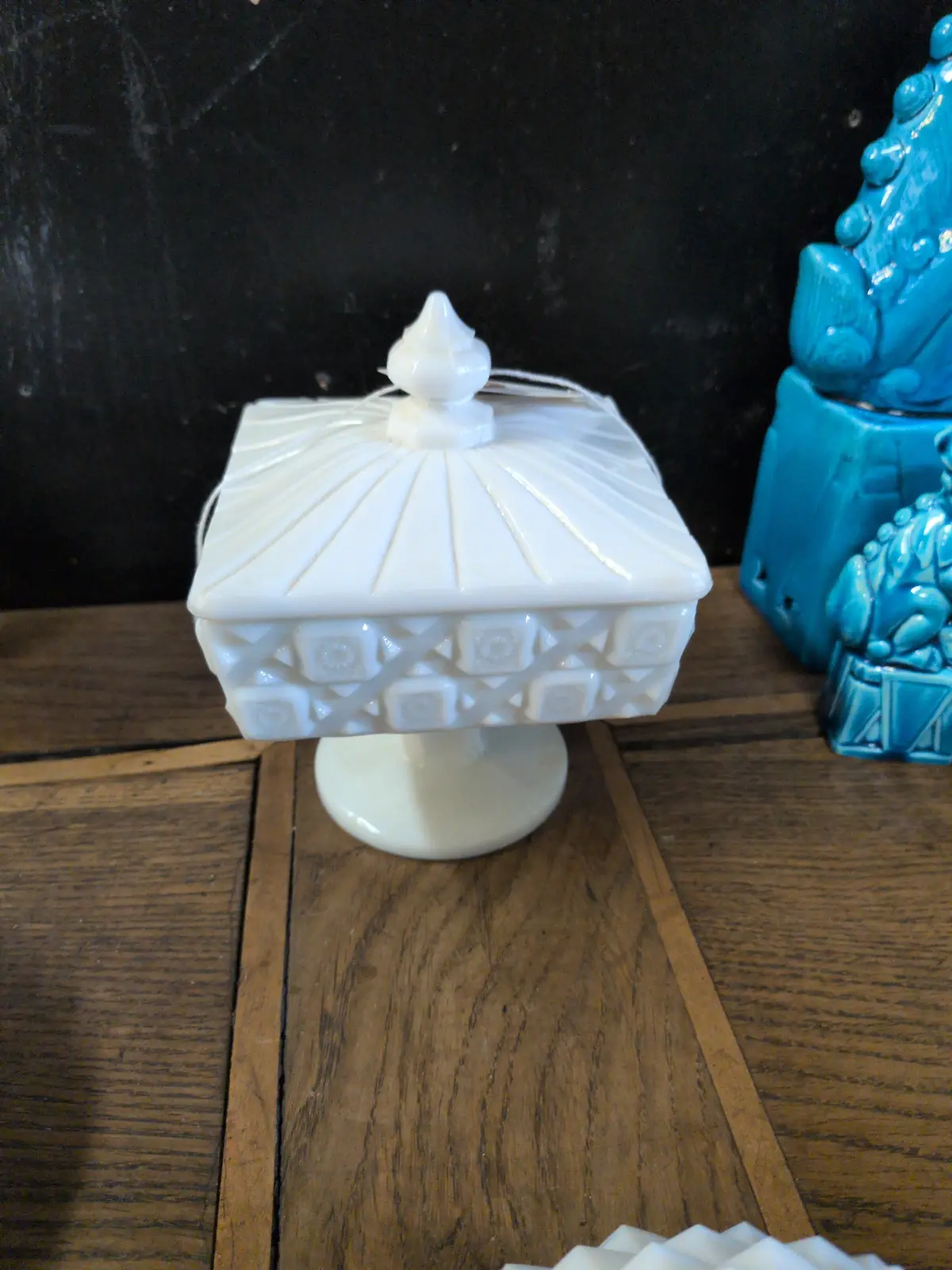 Small Square Milk Glass Candy Jar With Lid 1