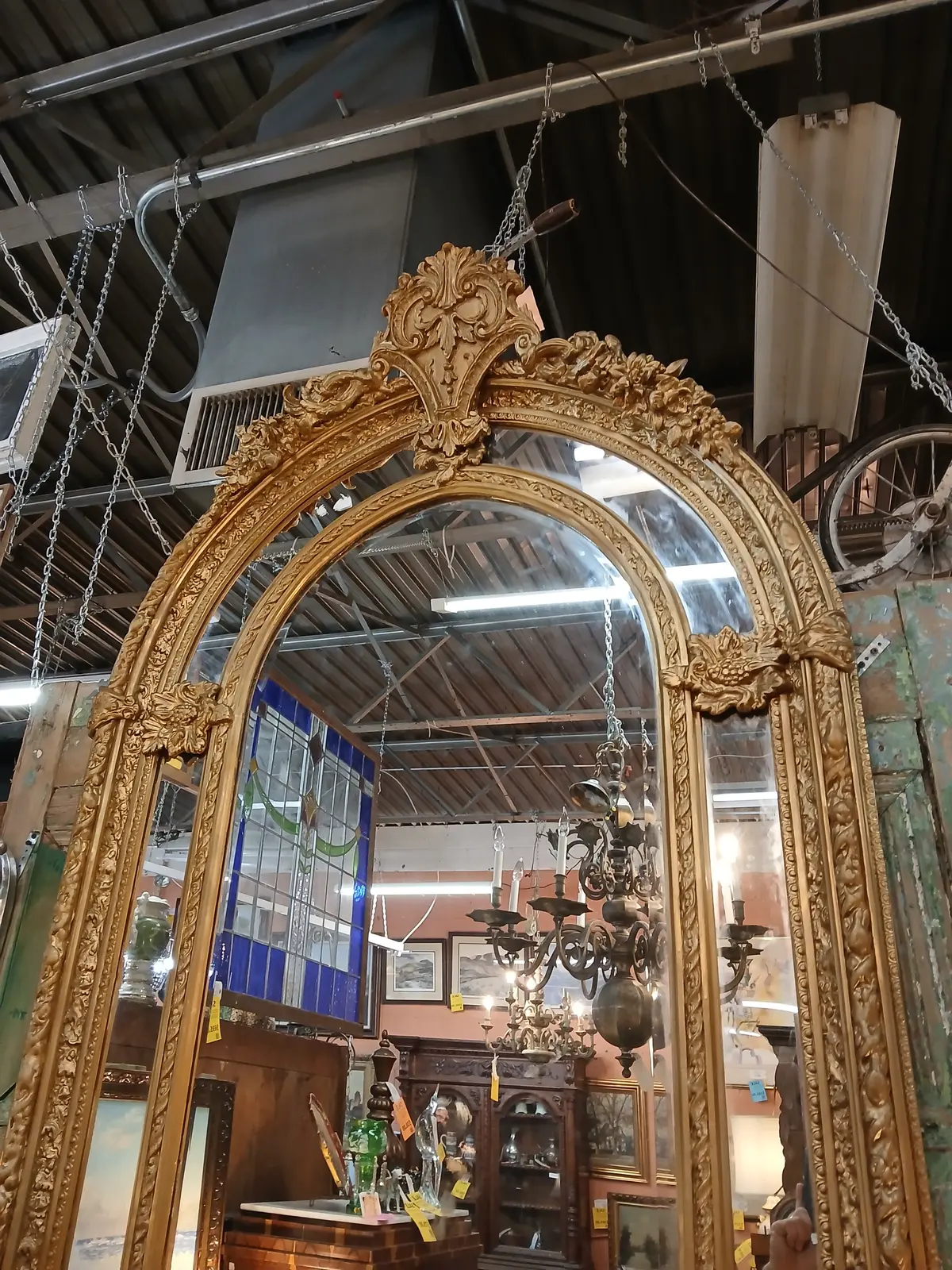 Louis Xv Large Arched Top Ornate Gilt Beveled Mirror 1